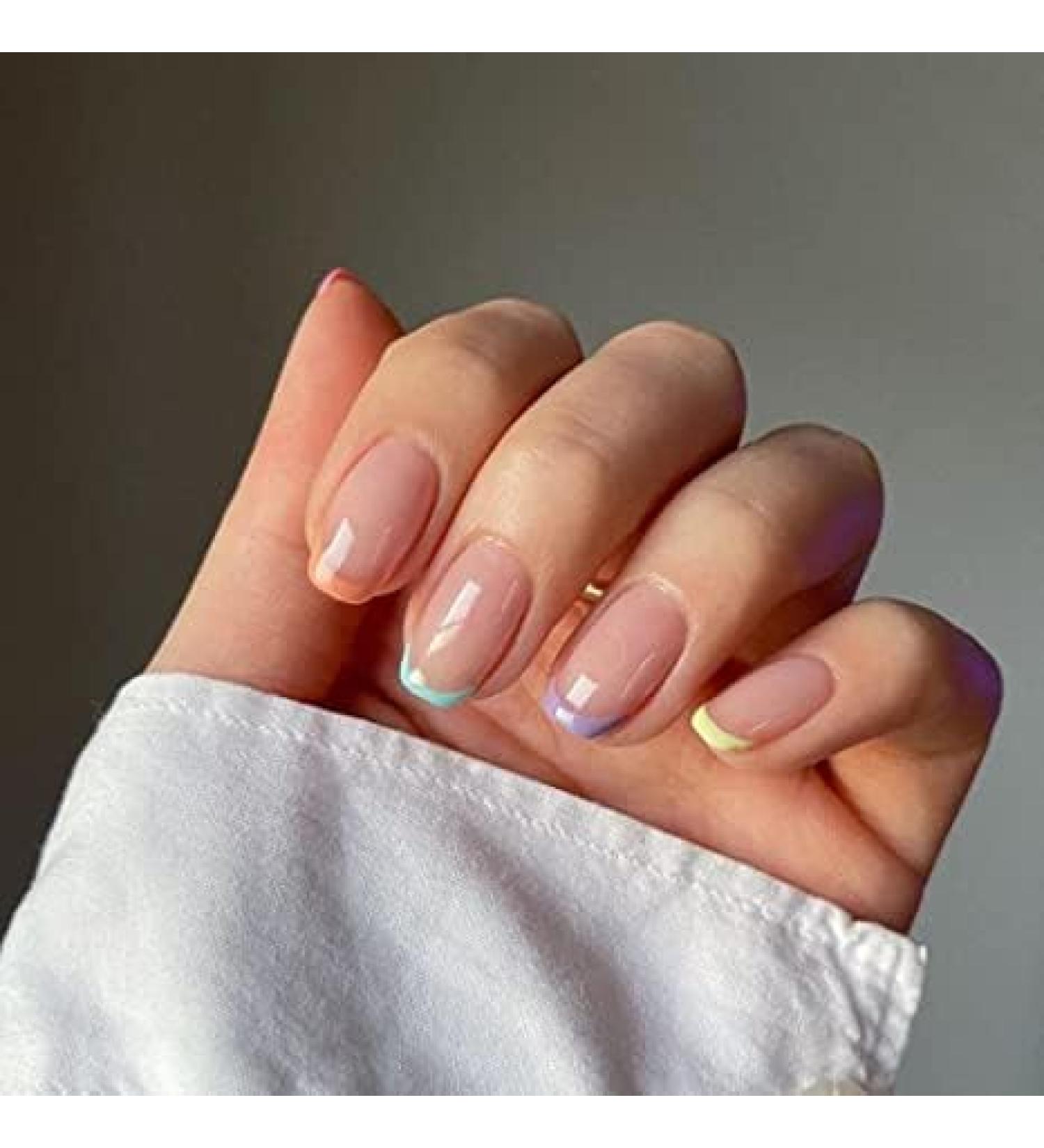 Justotry 24-Piece Colorful Pearls Pattern Press-On Nails | Rainbow Fake Nails for Nail Art | Square Artificial Nails for Women - Buy Online on GoSupps.com