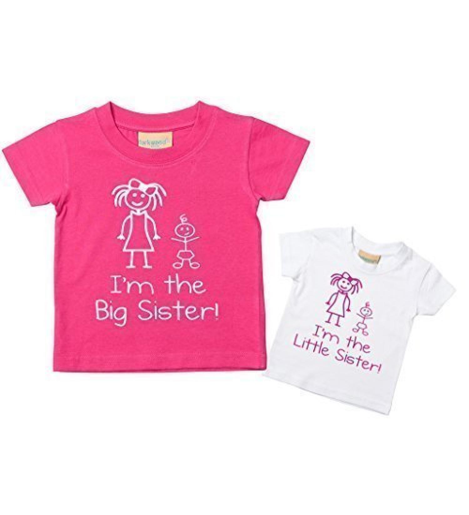 60 Second Makeover Limited I'm The Little Sister I'm The Big Sister Tshirt Set Baby Toddler Kids Available in Sizes 0-6 Months New Baby Sister Gift Pink