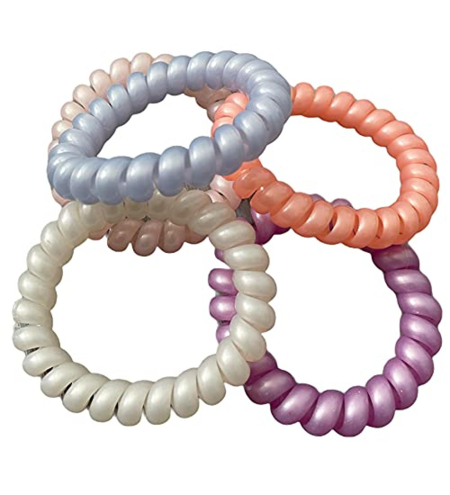 Spiral Hair Bands Plastic Hair Coil Ties Ponytail Bunches Holder Cord Bobbles for Women Girls Pastel Pearl 5pc Set - Buy Online on GoSupps.com