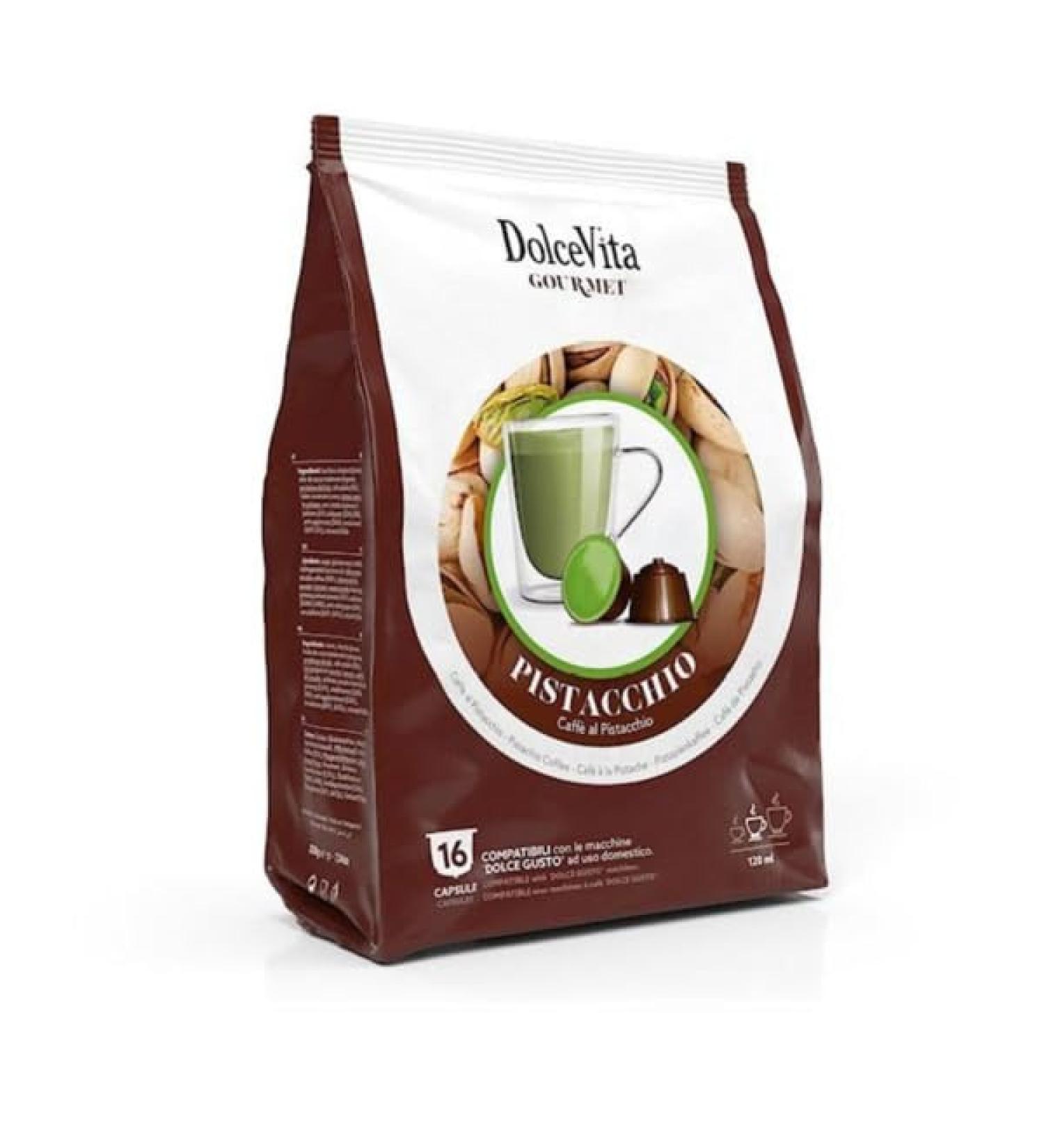 Pistachio Gourmet Coffee: Rich medium blend with nutty indulgence. Compatible with Dolce Gusto Machines Elevate your coffee experience with premium Italian Ground Coffee - Buy Online on GoSupps.com