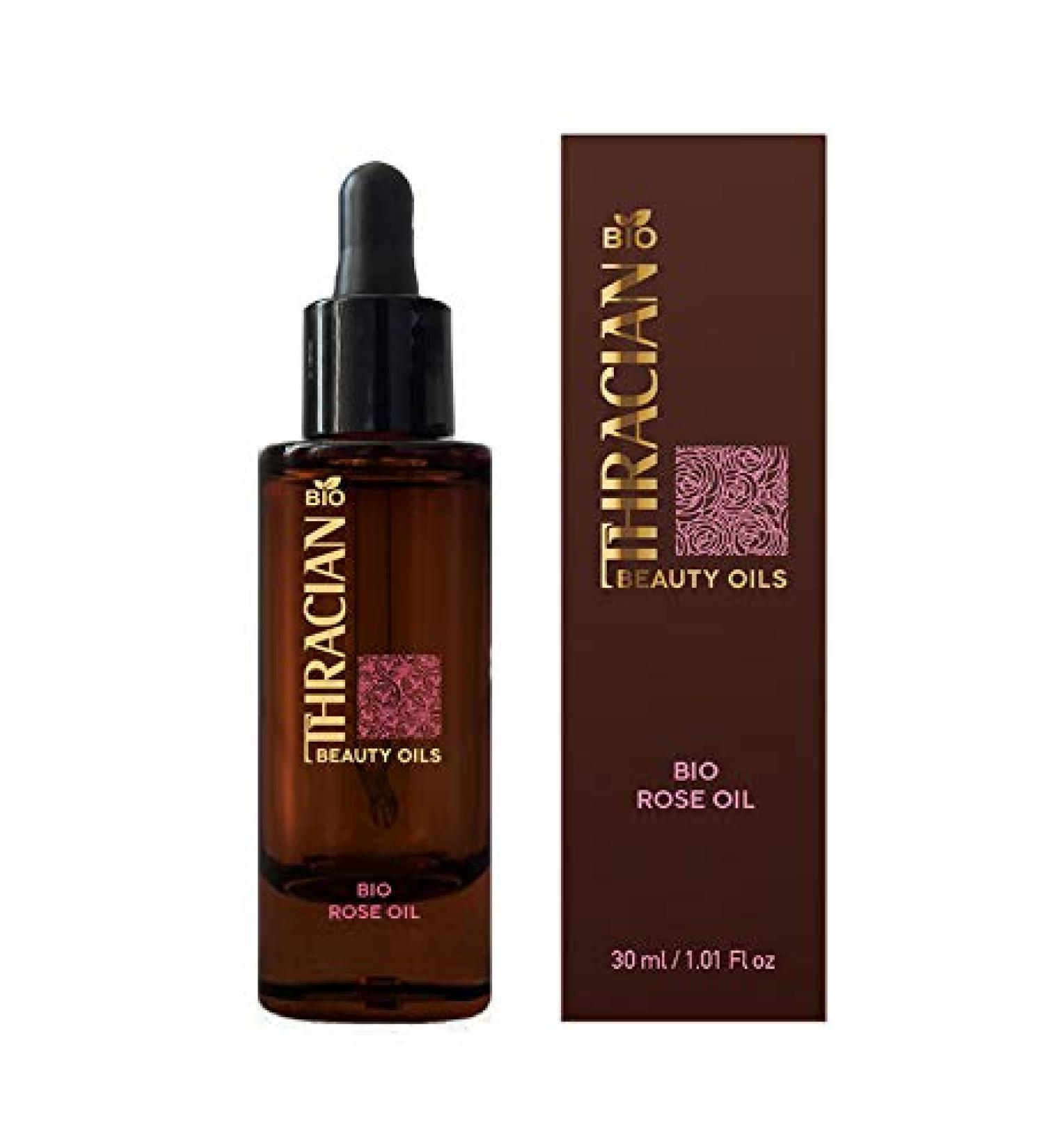 Thracian Bulgarian Beauty Rose Oil with Bio Premium Certified Rosa Damascena Anti-aging Moisturizing Oil for Face Body and Hair in 1.01 fl oz Glass with Dropper - Buy Online on GoSupps.com