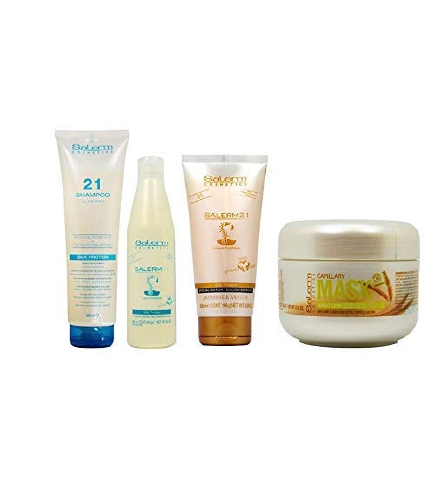 Salerm 21 Silk Protein Combo Set (SHAMPOO&(BOTTLE) LEAVE-IN&JASMINE-LEAVEIN&MASK(200ML) - Buy Online on GoSupps.com
