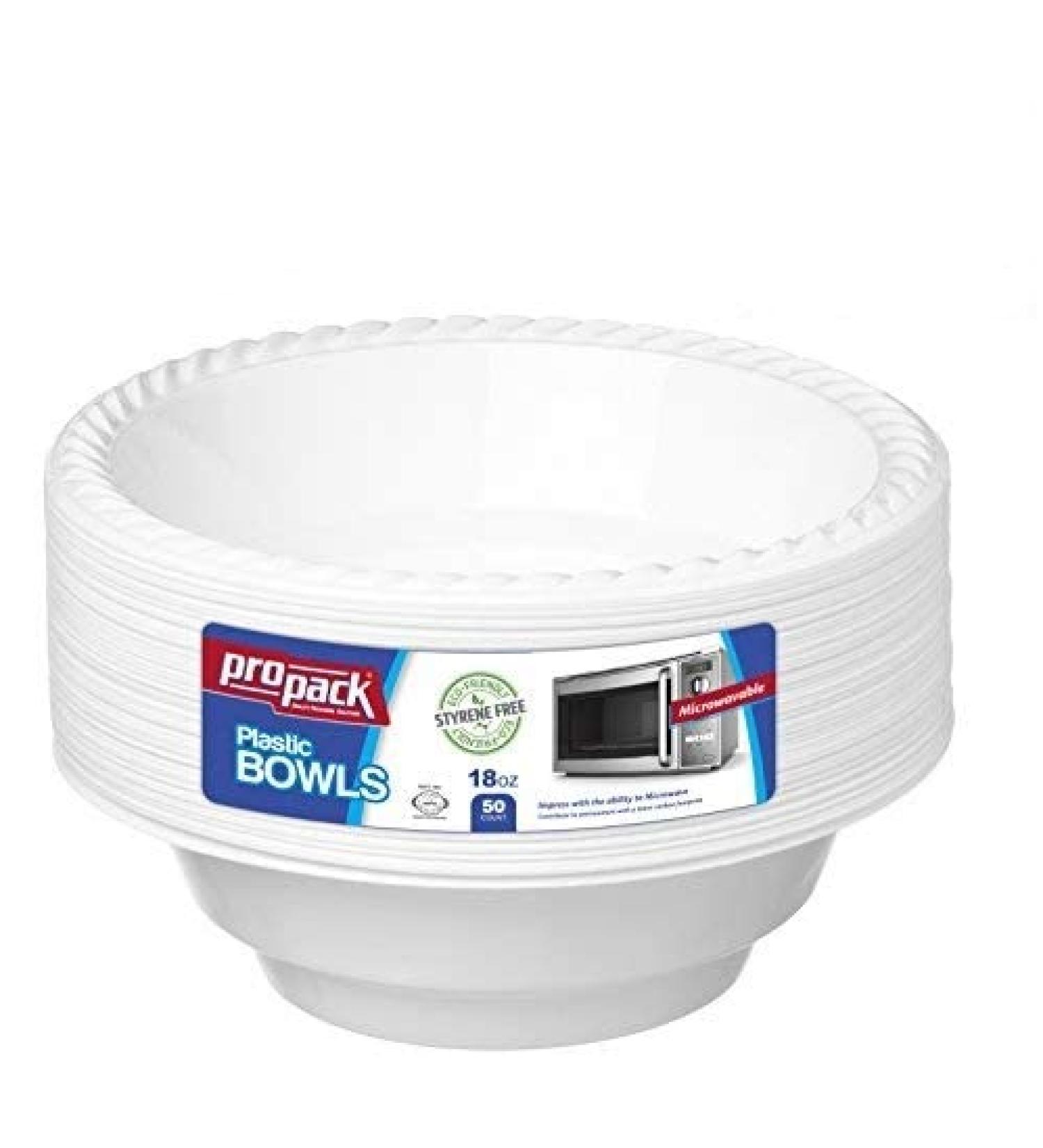 ProPack 1 50 Count Disposable Plastic 18 oz Heavy Weight Bowls - Ideal for Weddings, Parties, Office, School, Outdoor Events - White, Convenient for Take-out and Fast Food - Durable and Versatile (50 Bowls) - Buy Online on GoSupps.com