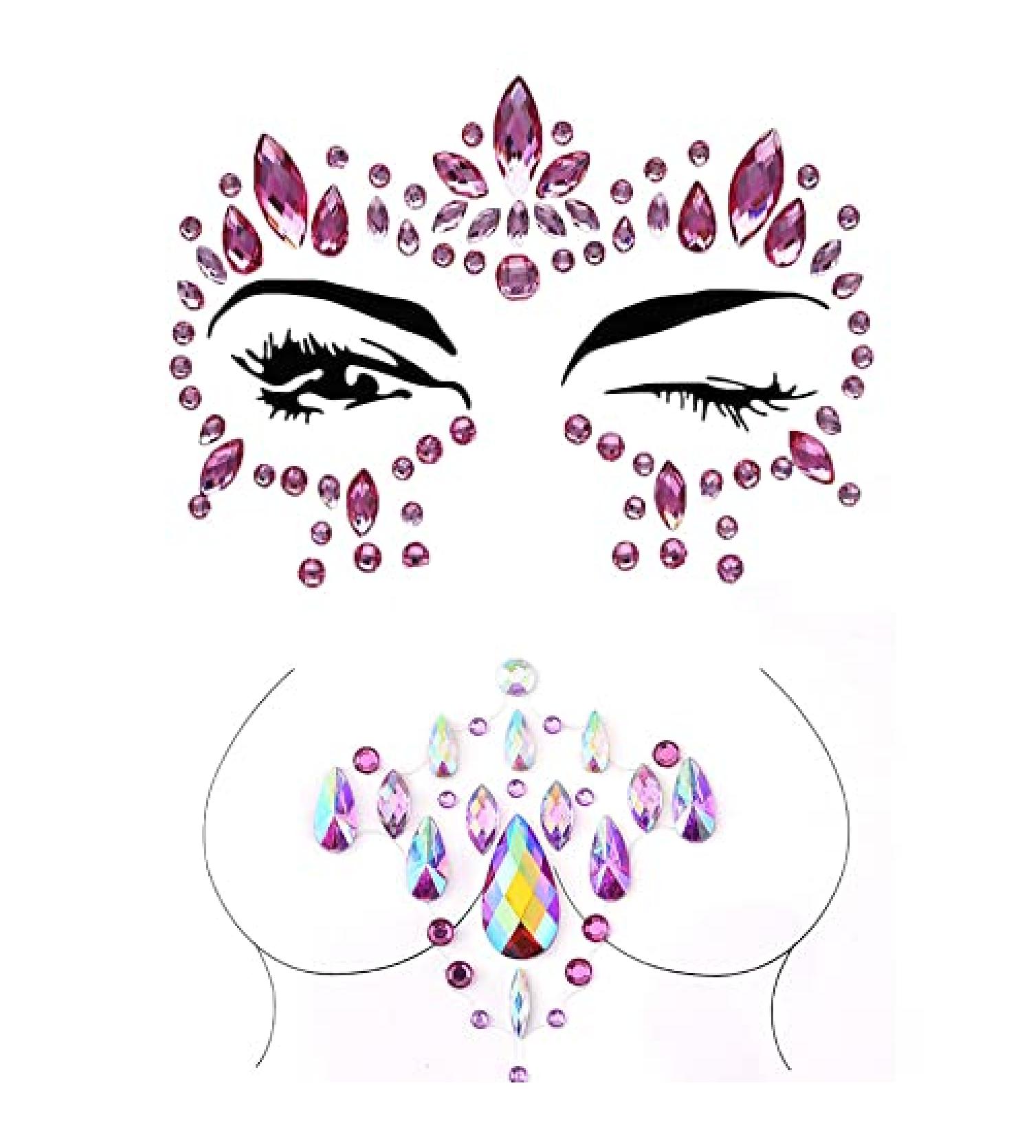 Blindery Mermaid Pink Face Gems Rhinestone Jewels Tattoo for Women/Girls - 2PCS - Buy Online on GoSupps.com