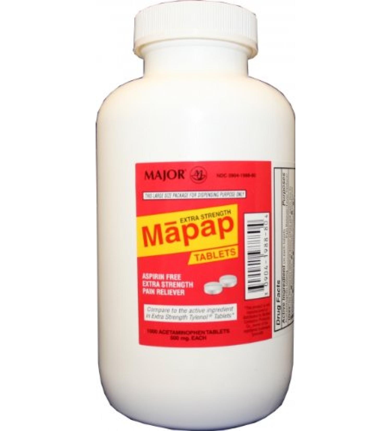 Extra Strength Mapap (Generic extra strength Tylenol) 1000 Tablets (500mg)