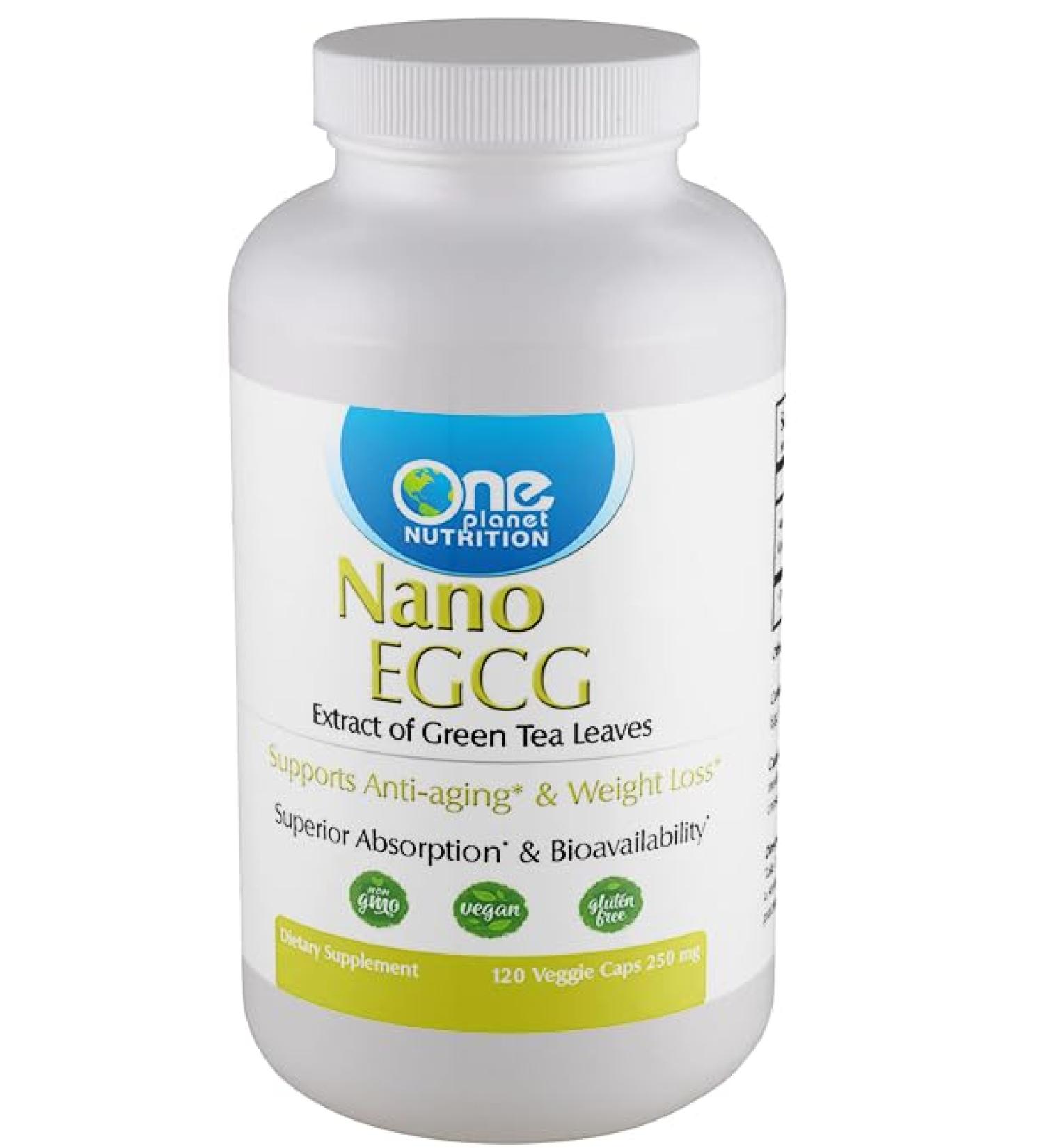 One Planet Nutrition Nano EGCG Capsules 250 mg (120 Count) - Nano Particle Size Green Tea Extract - Supports Thermogensis & Immune Health - Non GMO Vegan Gluten Free - Buy Online on GoSupps.com
