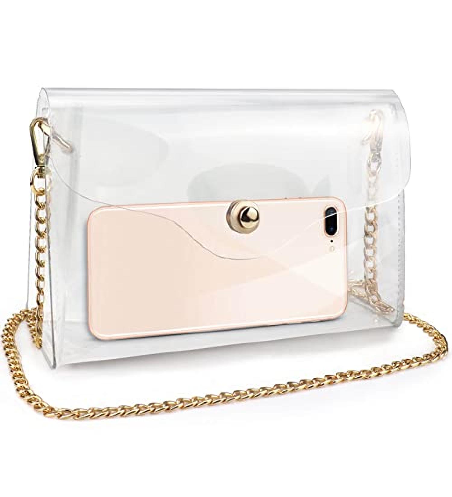 Clear Crossbody Bag for Women - Stadium Approved Clear Handbag with Magnetic Snap Closure in Gold - Buy Online on GoSupps.com