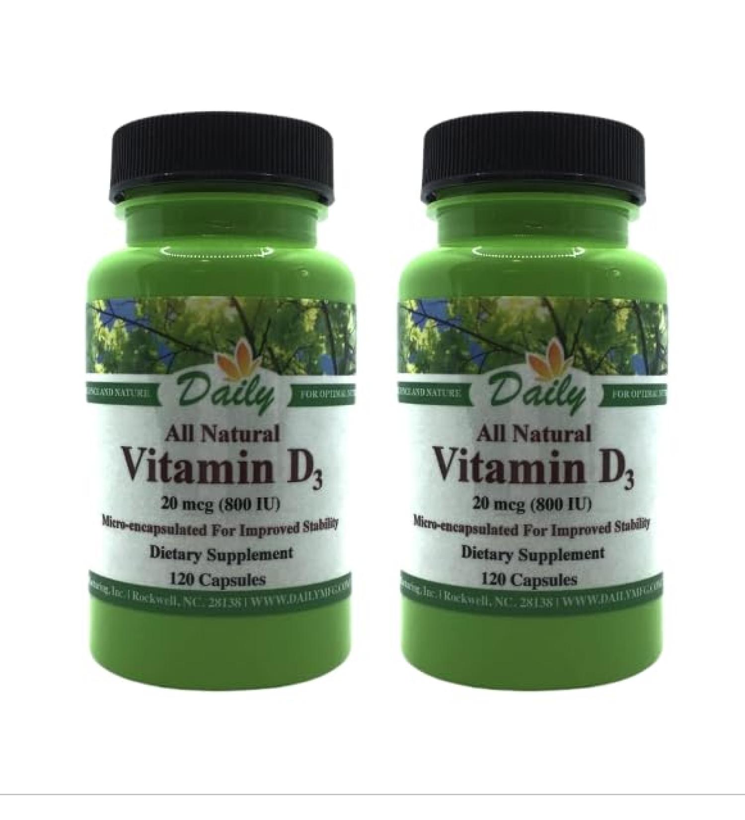 Daily Manufacturing Vitamin D3 800 IU (20 mcg) 120 Capsules (Pack of 2) with Pill Box byGeoMetal  - Buy Online on GoSupps.com