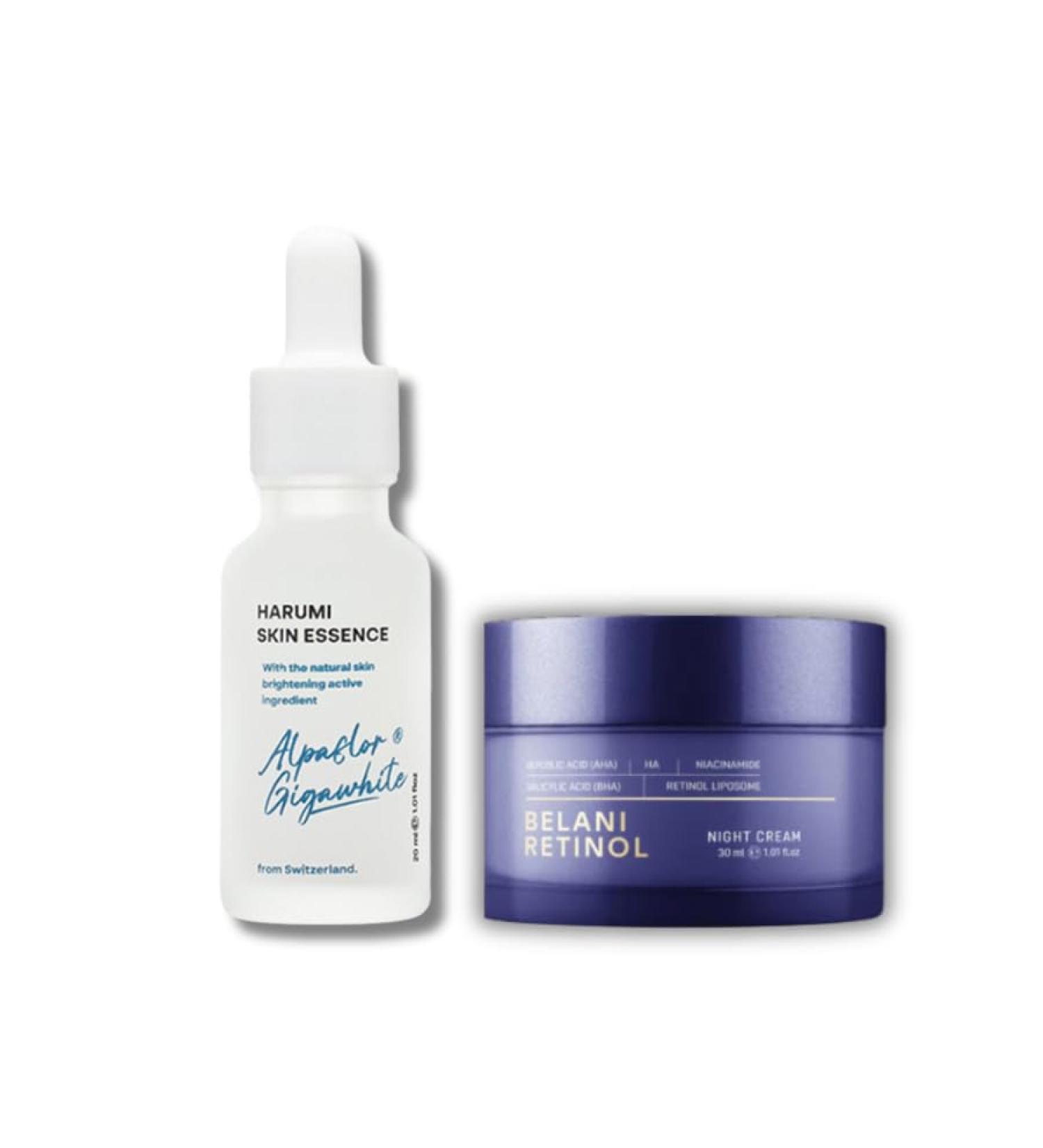 Belani Harumi Serum + Belani Retinol Cream Skincare Duo for Dark Spot Remover Melasma Treatment Sun & Age Spot Corrector Anti-Aging Reduce Fine Lines & Wrinkles