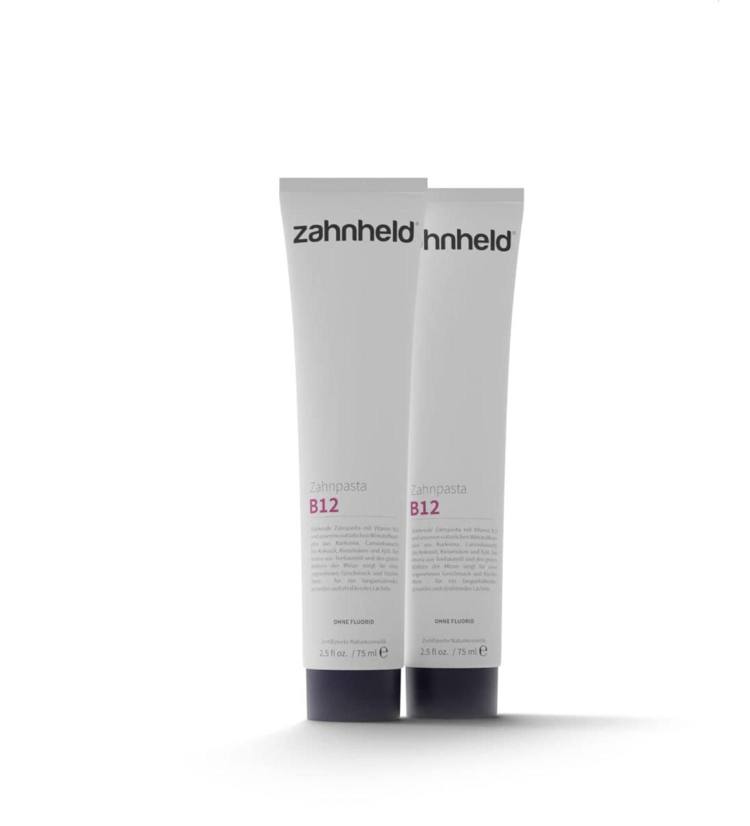 Zahnheld B12 Toothpaste (2x75ml) - Vegan Fluoride-Free with Turmeric & Coconut Oil | Natural Cosmetics - Buy Online on GoSupps.com