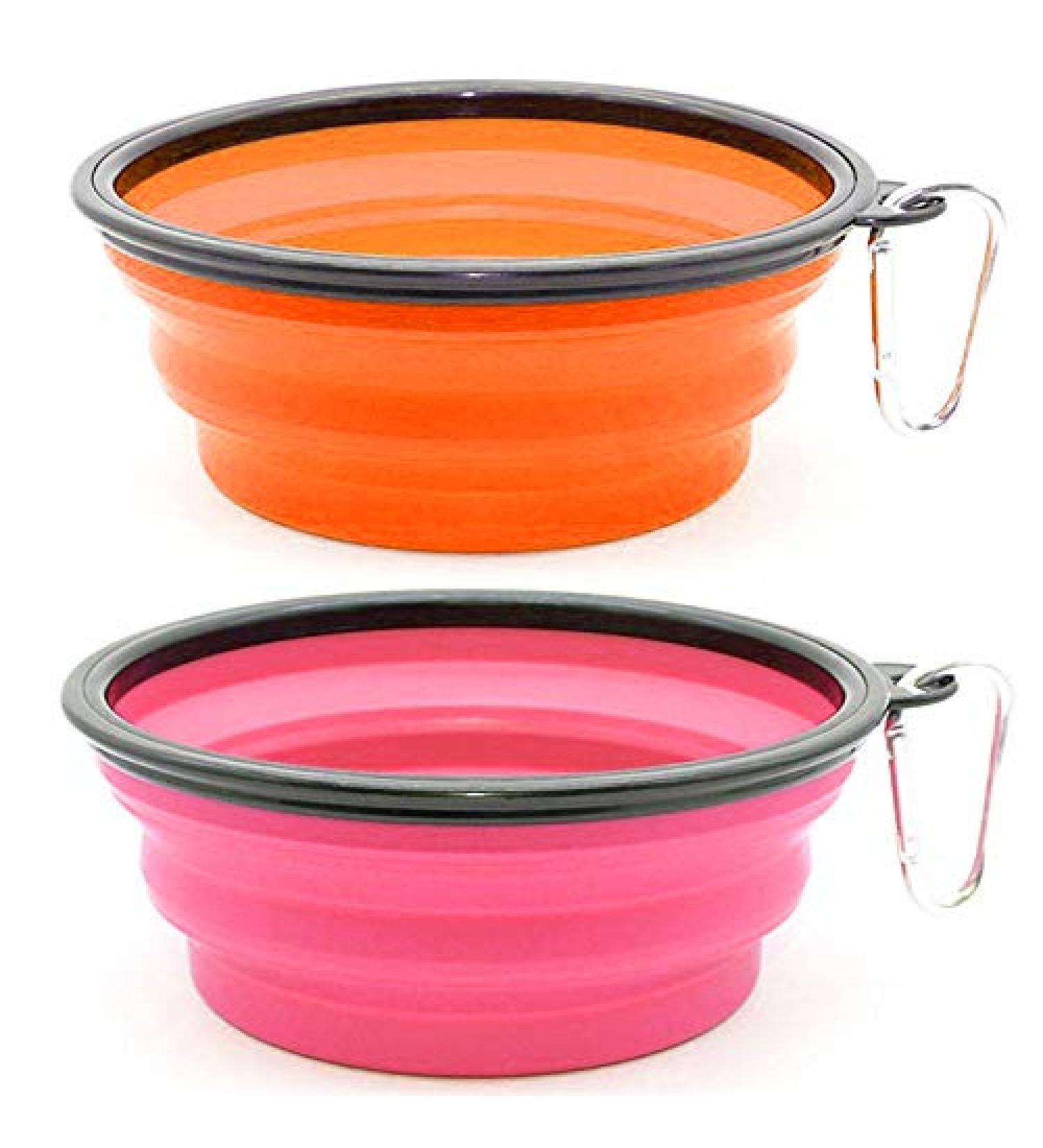 Slson 2-Piece Foldable Dog Bowl Set - Portable Travel Bowls with Carabiners for Water & Food (1000ml Orange & Pink) - Ideal for Dogs Cats & Pets - International Shipping Available - Buy Online on GoSupps.com