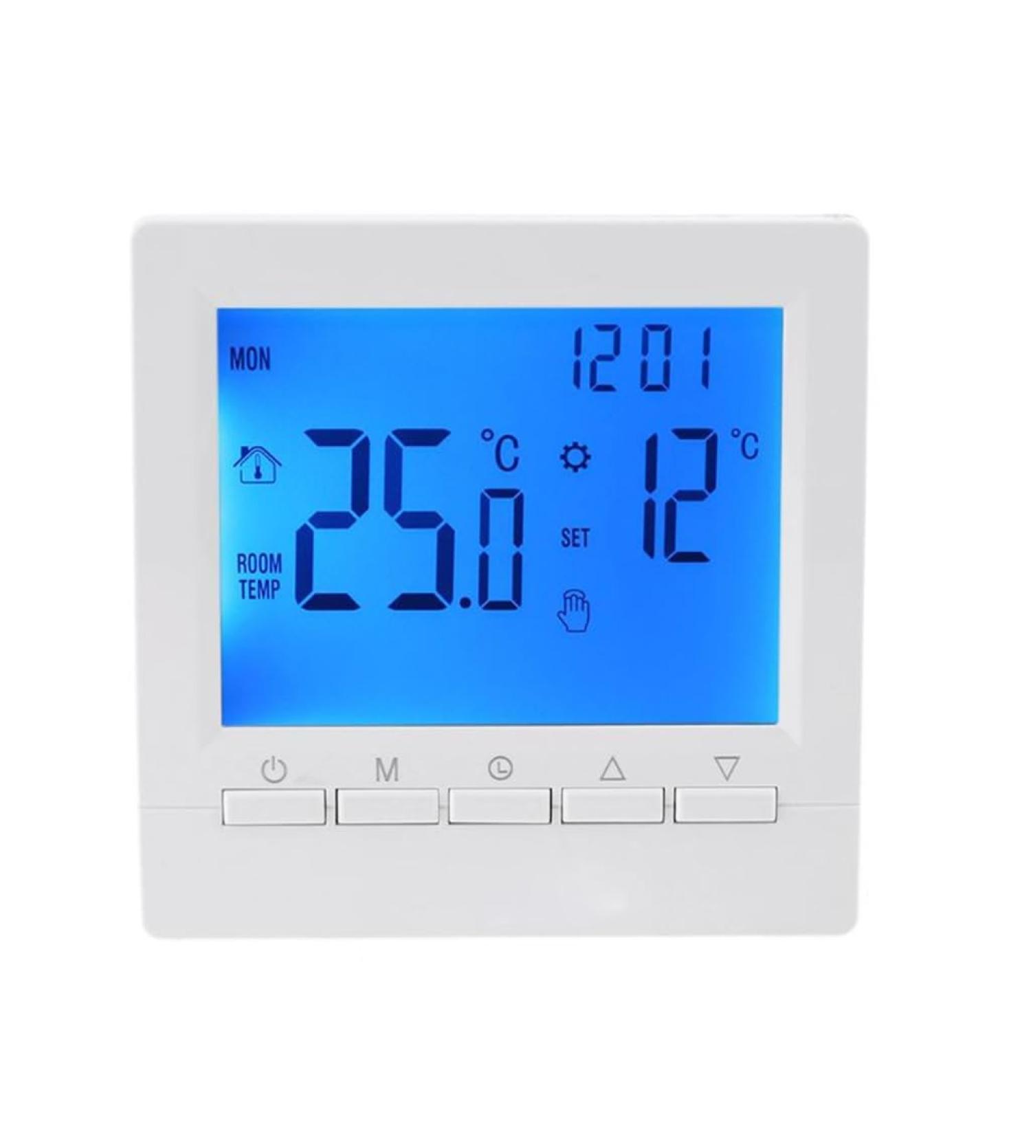 MOMOJIA Programmable Thermostat - Electric Heating Floor Temperature Controller for Water/Gas Boiler with White/Blue Backlit Display - Buy Online on GoSupps.com