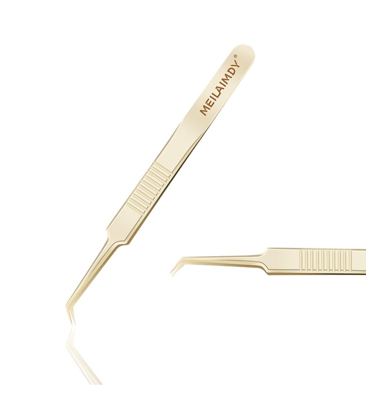 Meilaimdy Gold Eyelash Extension Tweezers - Precision Stainless Steel Straight Volume Tool for 2D-6D Fans & False Lash Clusters - Buy Online on GoSupps.com