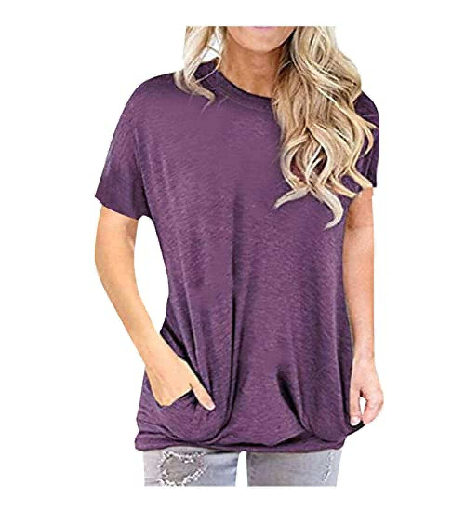 Women's Short Sleeve Loose Fit T-Shirt with Pocket - XX-Large Purple - Buy Online on GoSupps.com