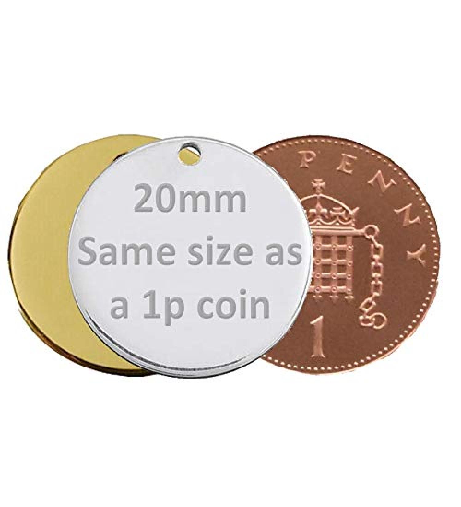 JK Personalised Round/Bone Engraved Dog ID Name Tag Small/Large Pet/Cat Tags (20mm Silver/Nickel) 20mm Silver / Nickel