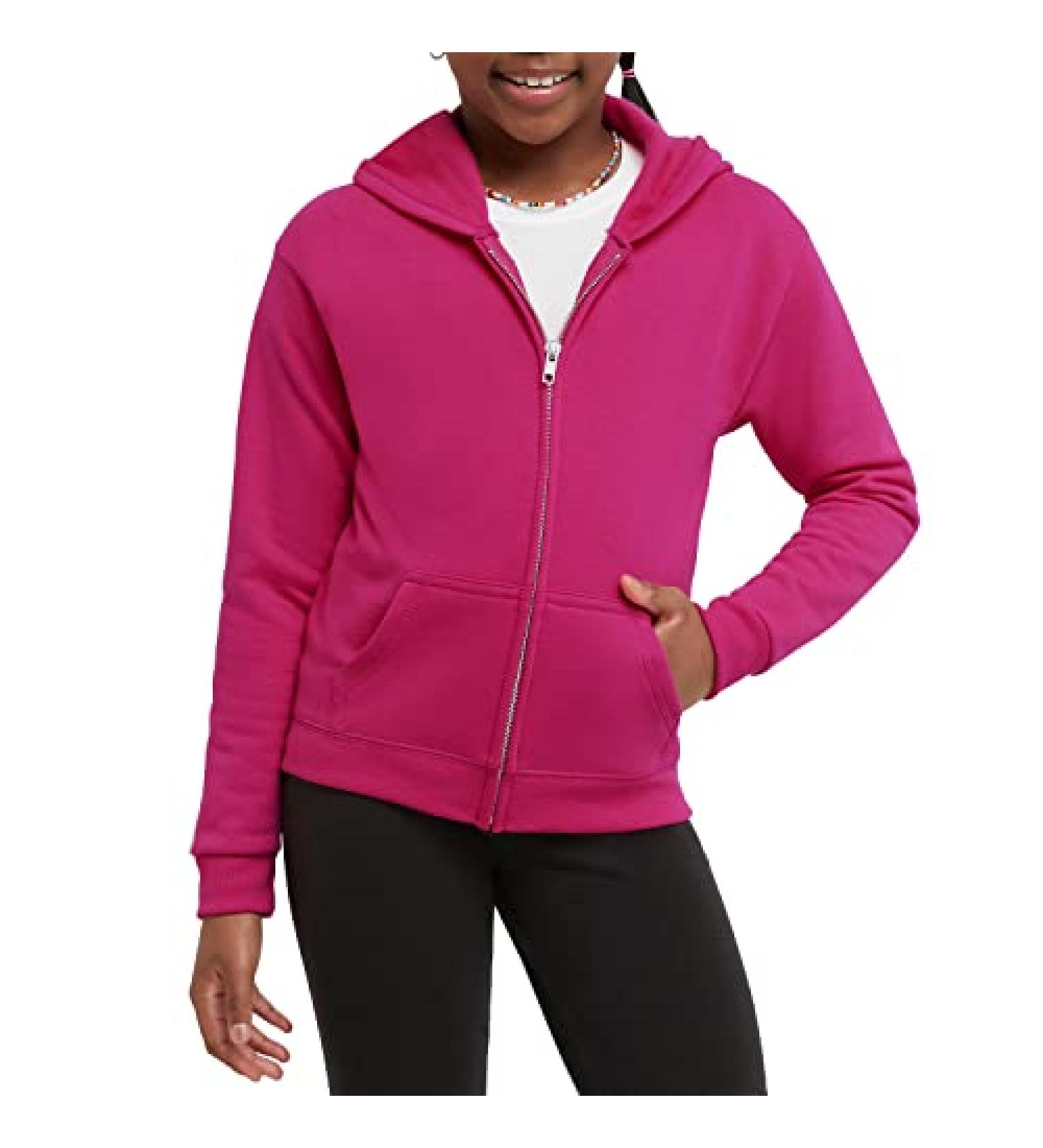 Hanes Girls' ComfortSoft EcoSmart Full-Zip Hoodie - Large, Amaranth - Buy Online on GoSupps.com