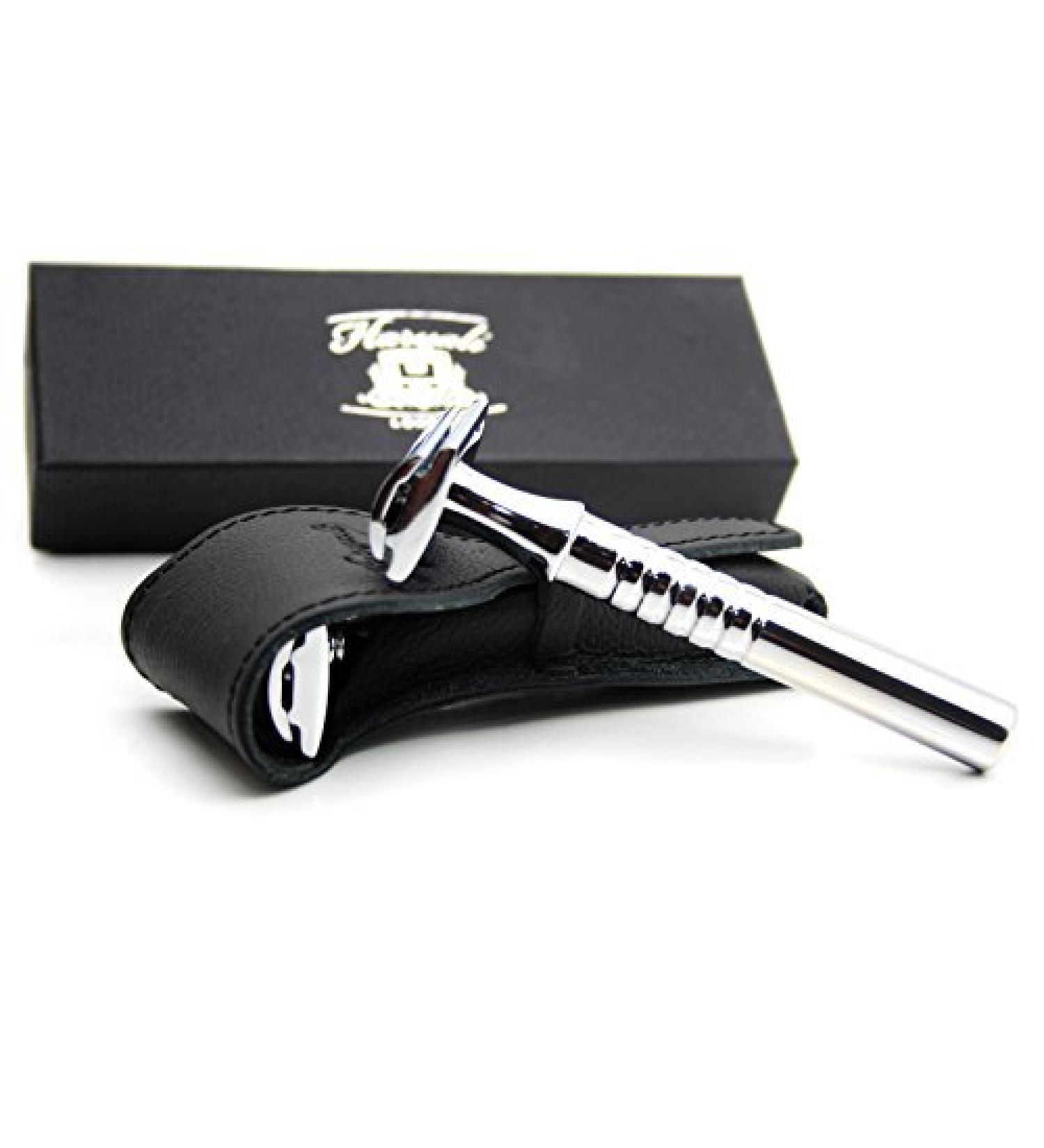 Double Edge Safety Razor with Leather Pouch - Premium Shaving Experience | International Shipping Available - Buy Online on GoSupps.com