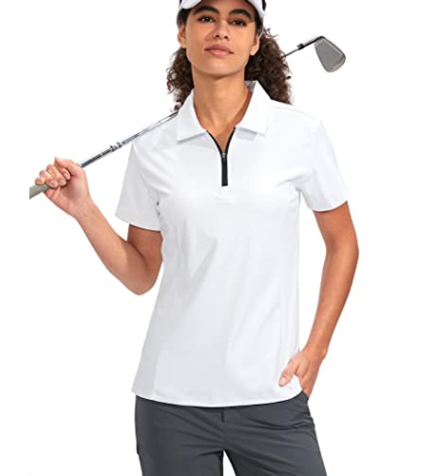 Viodia Women's Quick Dry Golf Polo Shirt - Short Sleeve, Zip Up, Stretch Fabric - Large White - Buy Online on GoSupps.com