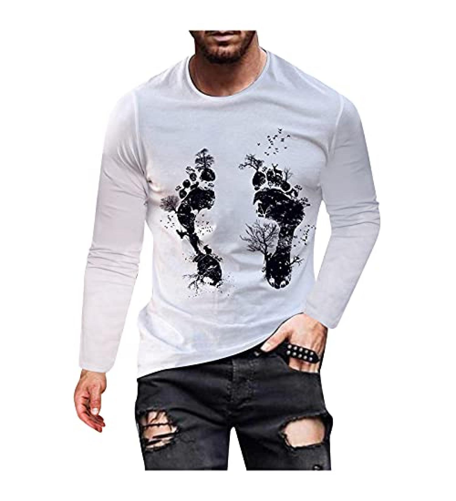 Men's Regular-Fit Long-Sleeve Graphic T-Shirt - White - Size XL - Buy Online on GoSupps.com
