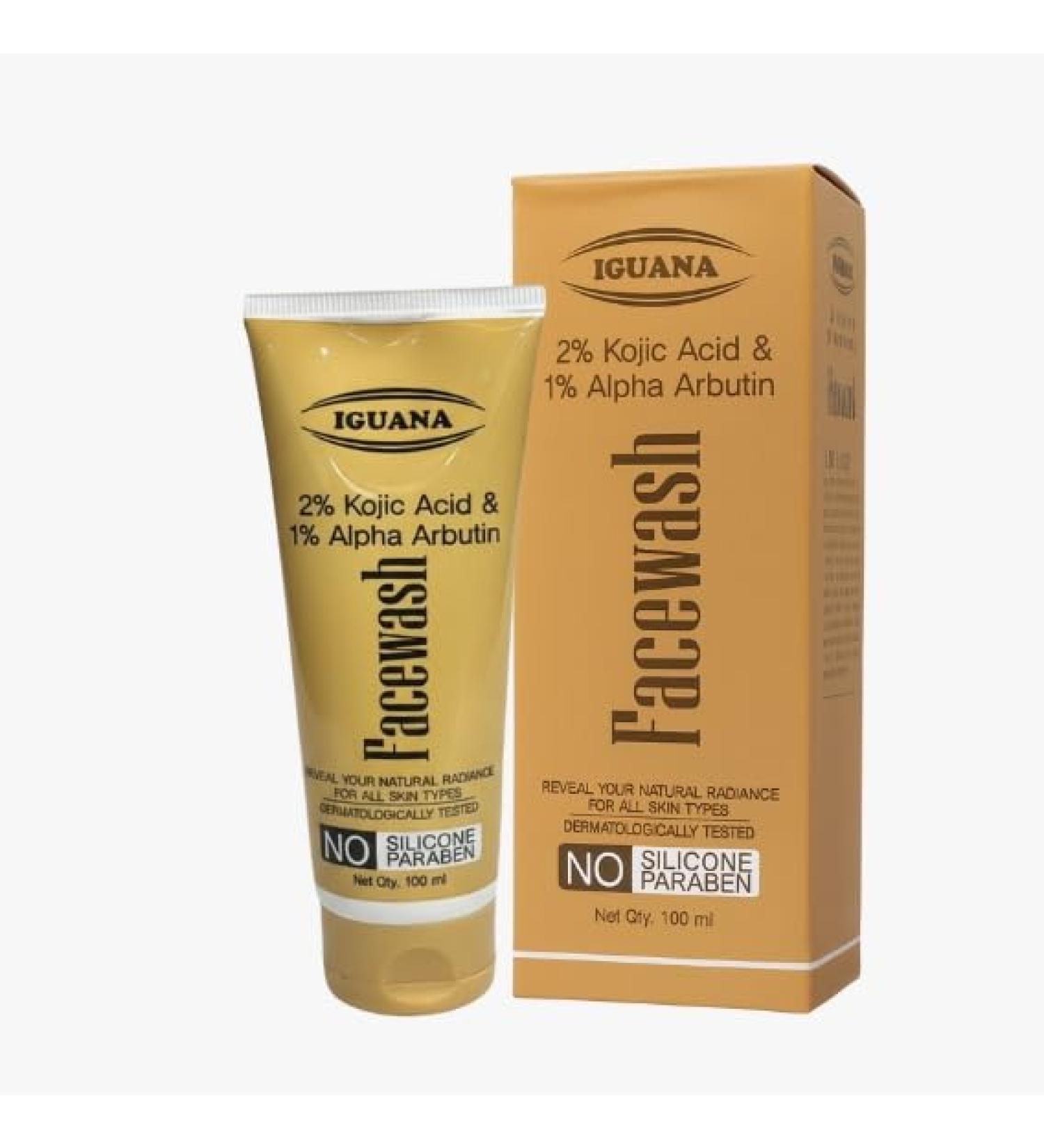 Iguana 2% Kojic Acid Face Wash with 1% Alpha Arbutin | Brightening Facial Cleanser for Dark Spots Pigmentation & Uneven Skin Tone Paraben-Free 100 ml (3.38 fl oz) - Buy Online on GoSupps.com