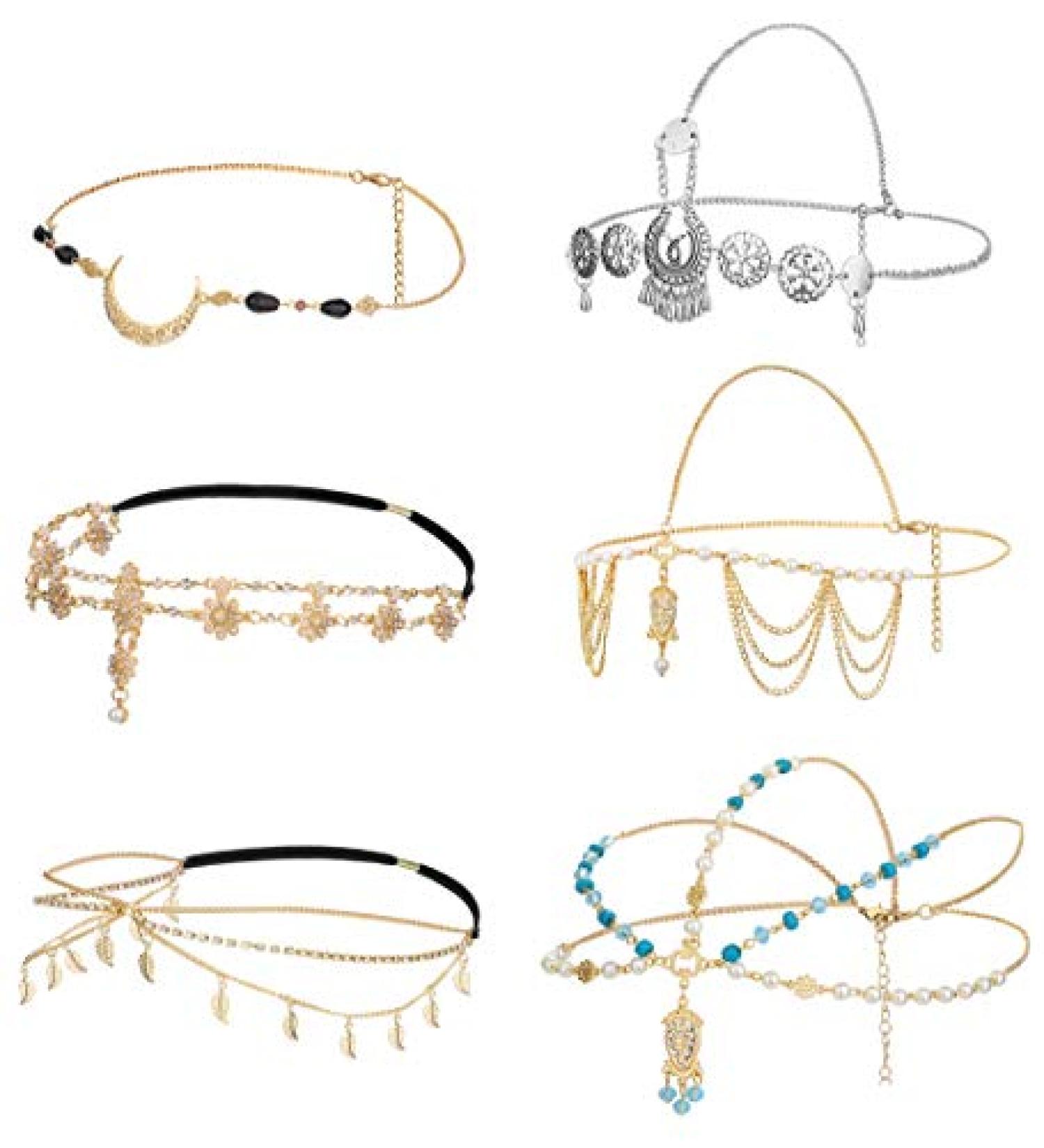LoyalLook 6PCS Gold Boho Head Chain Jewelry Set - Bridal Wedding & Halloween Headpiece for Women - Buy Online on GoSupps.com