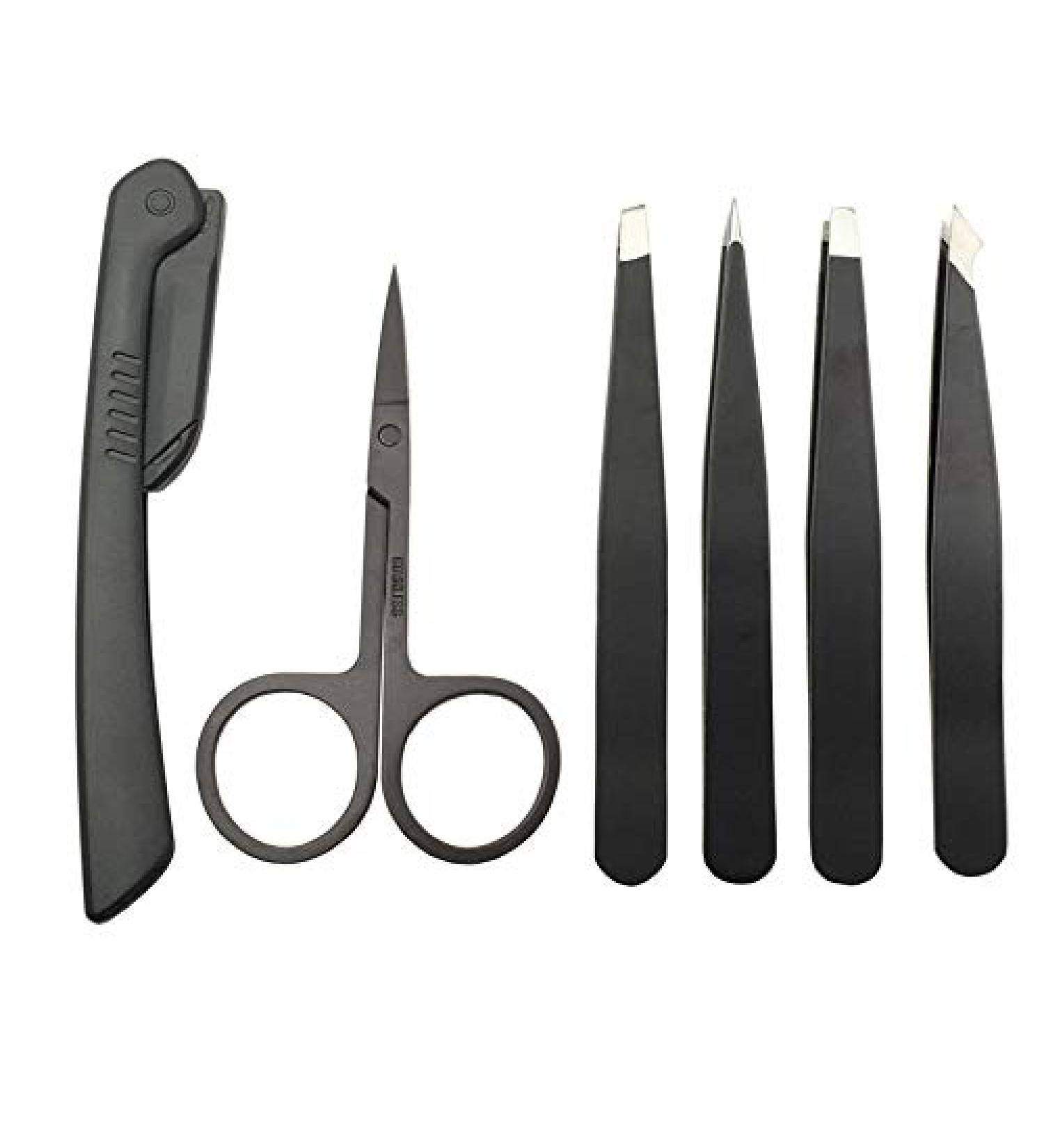 Desikixudy 6-Piece Professional Stainless Steel Eyebrow Tweezers Set | Diagonal Hair Tools & Makeup Accessories with Case | Ideal for Precision Grooming - Buy Online on GoSupps.com