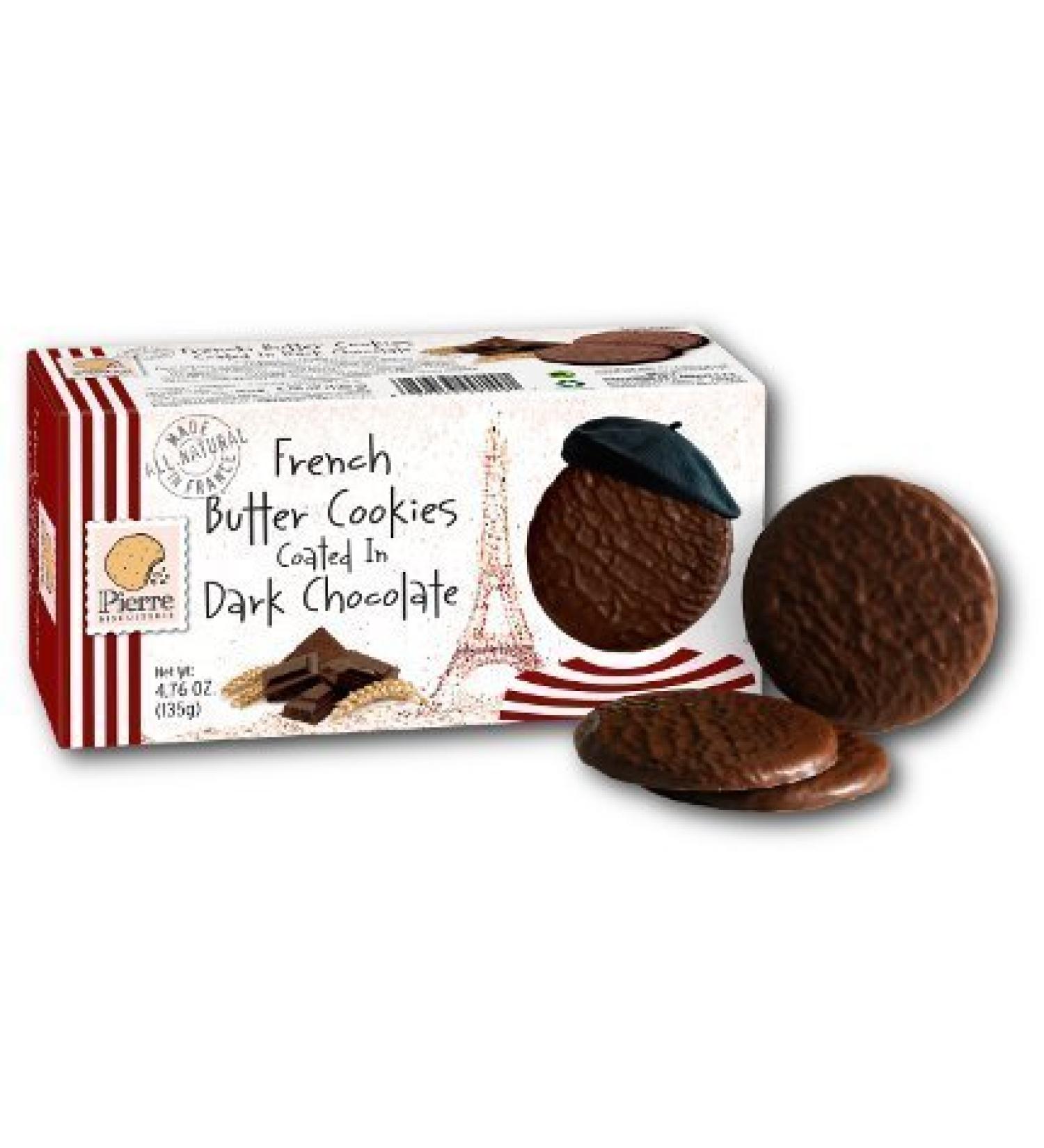 Pierre Biscuiterie French Butter Cookies Coated with Chocolate (Dark Chocolate 4.76 Ounce (Pack of 2)) Dark Chocolate 4.76 Ounce (Pack of 2)