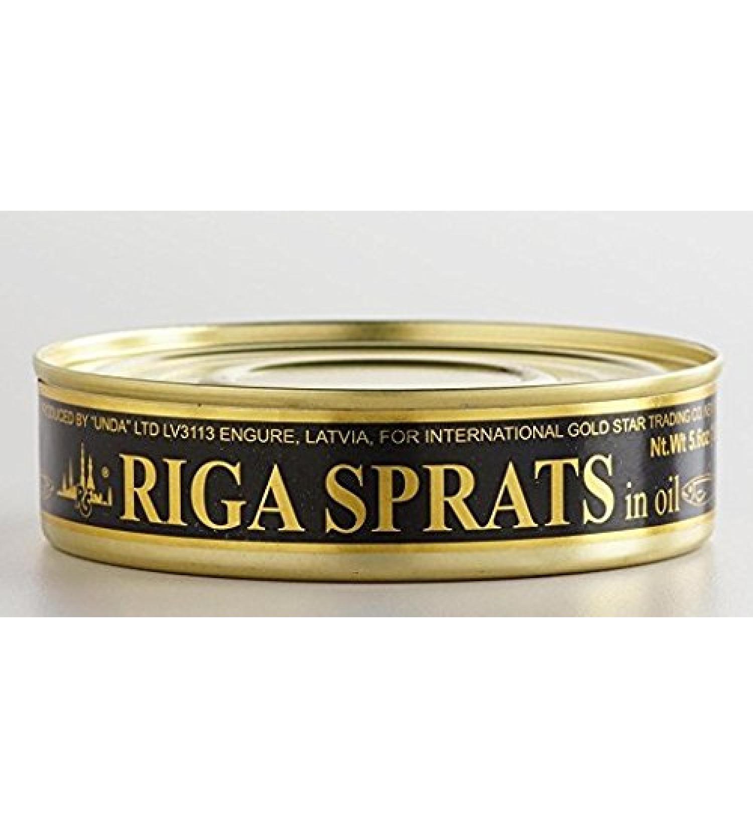 Latvian Smoked Riga Sprats in Oil 5.6 Oz. Tin Pack of 24