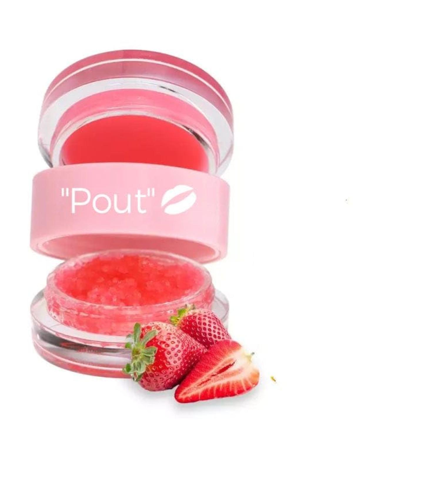 Pout Lip Scrub and Lip Balm Duo - Strawberry Color | Hydrating Lip Care Set - Buy Online on GoSupps.com