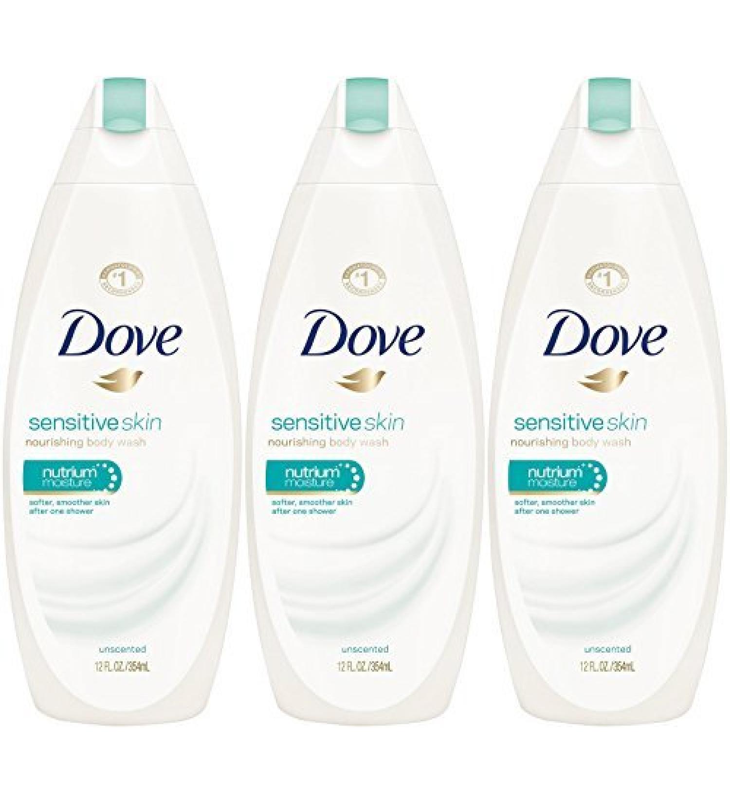 Dove Sensitive Skin Nourishing Body Wash 12 Fluid Ounce (Pack of 3) Lavender Vanilla 12 Fl Oz (Pack of 3)