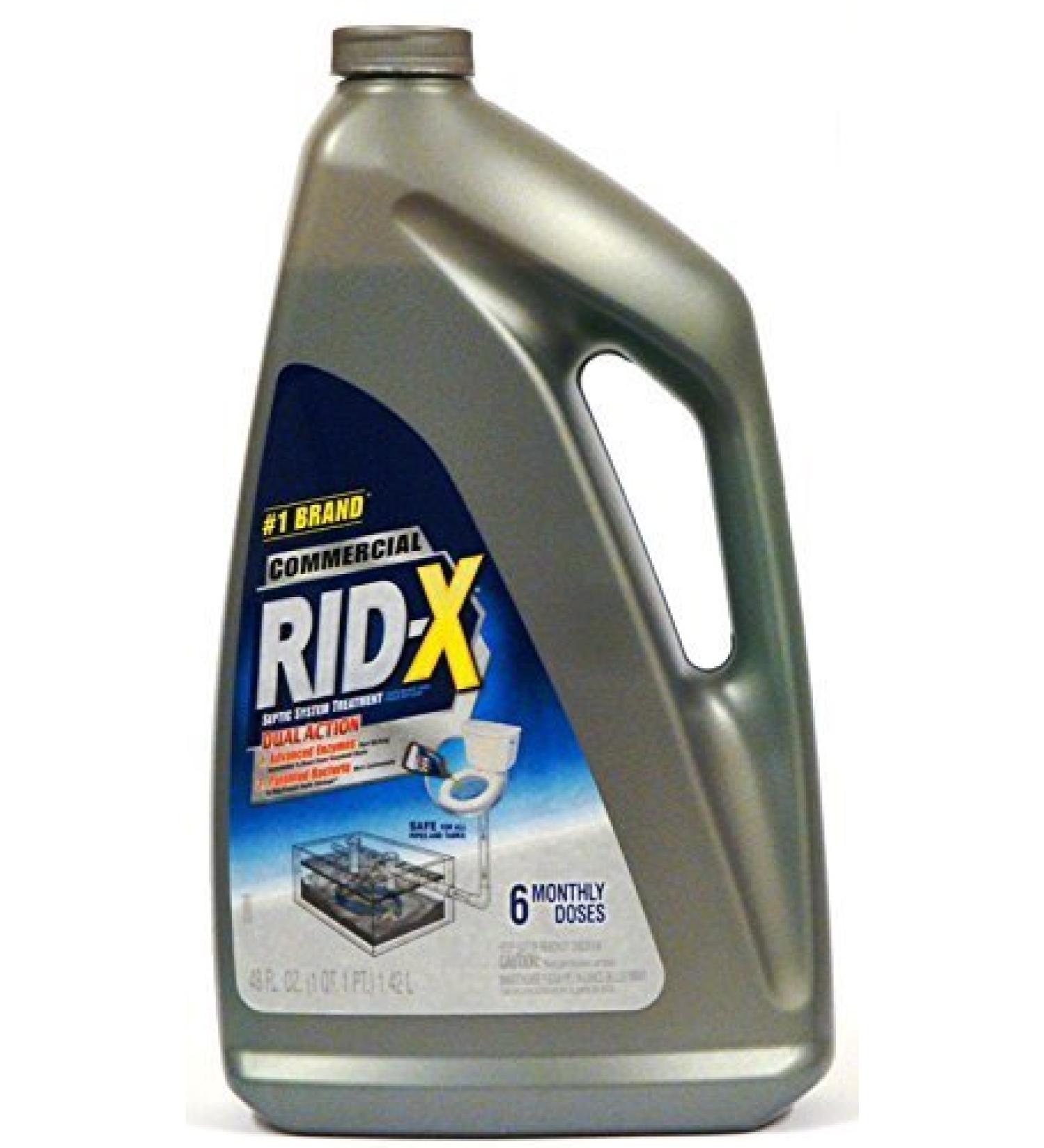 RID-X Commercial Septic System Liquid Treatment, Dual Action, 6 Monthly Doses, 48 Oz