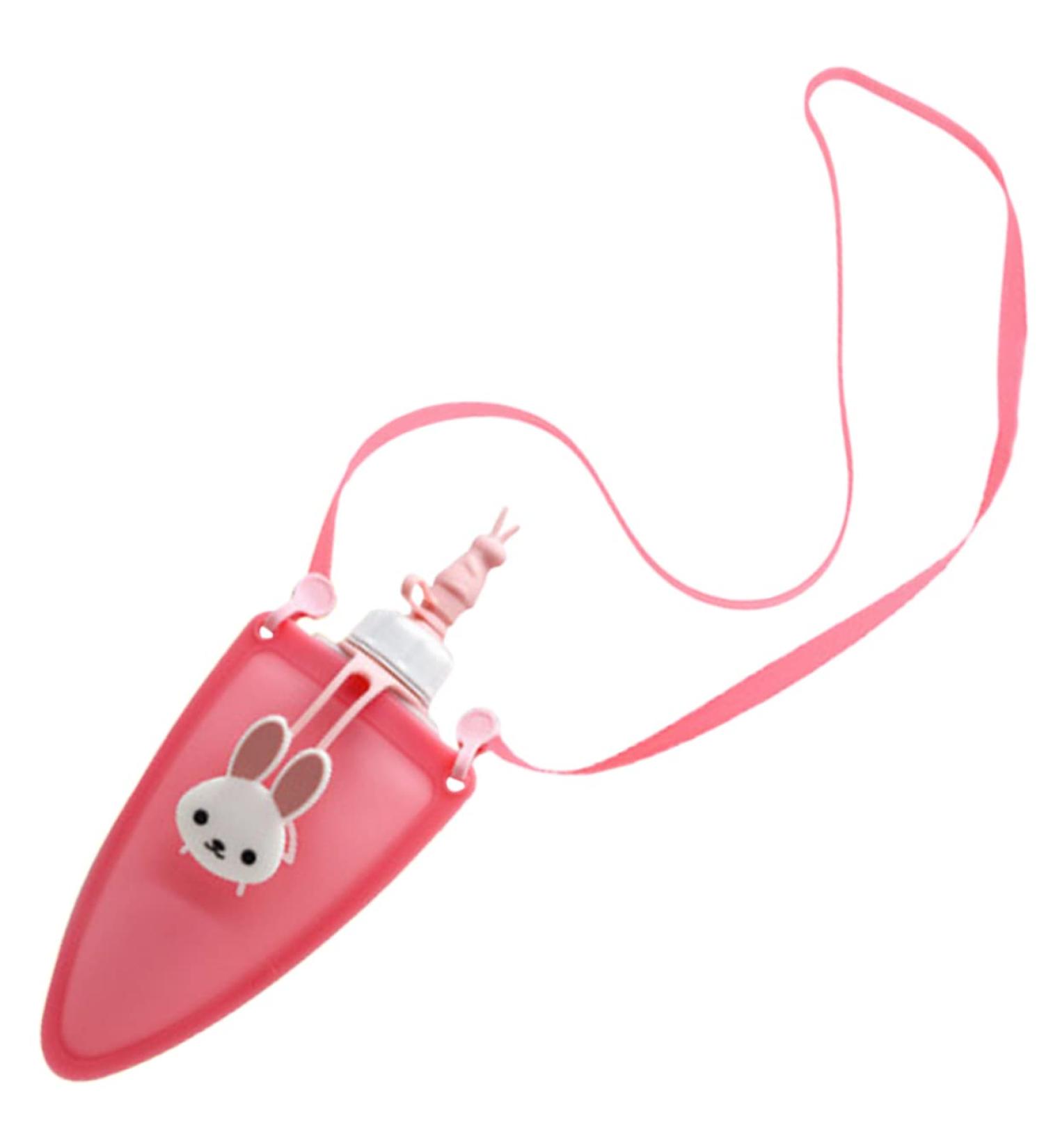 Adjustable Easter Kawaii Cute Silicone Straw Drink Bottle - Pink | Reusable Kids Shoulder Cup for Travel & Sports - Buy Online on GoSupps.com