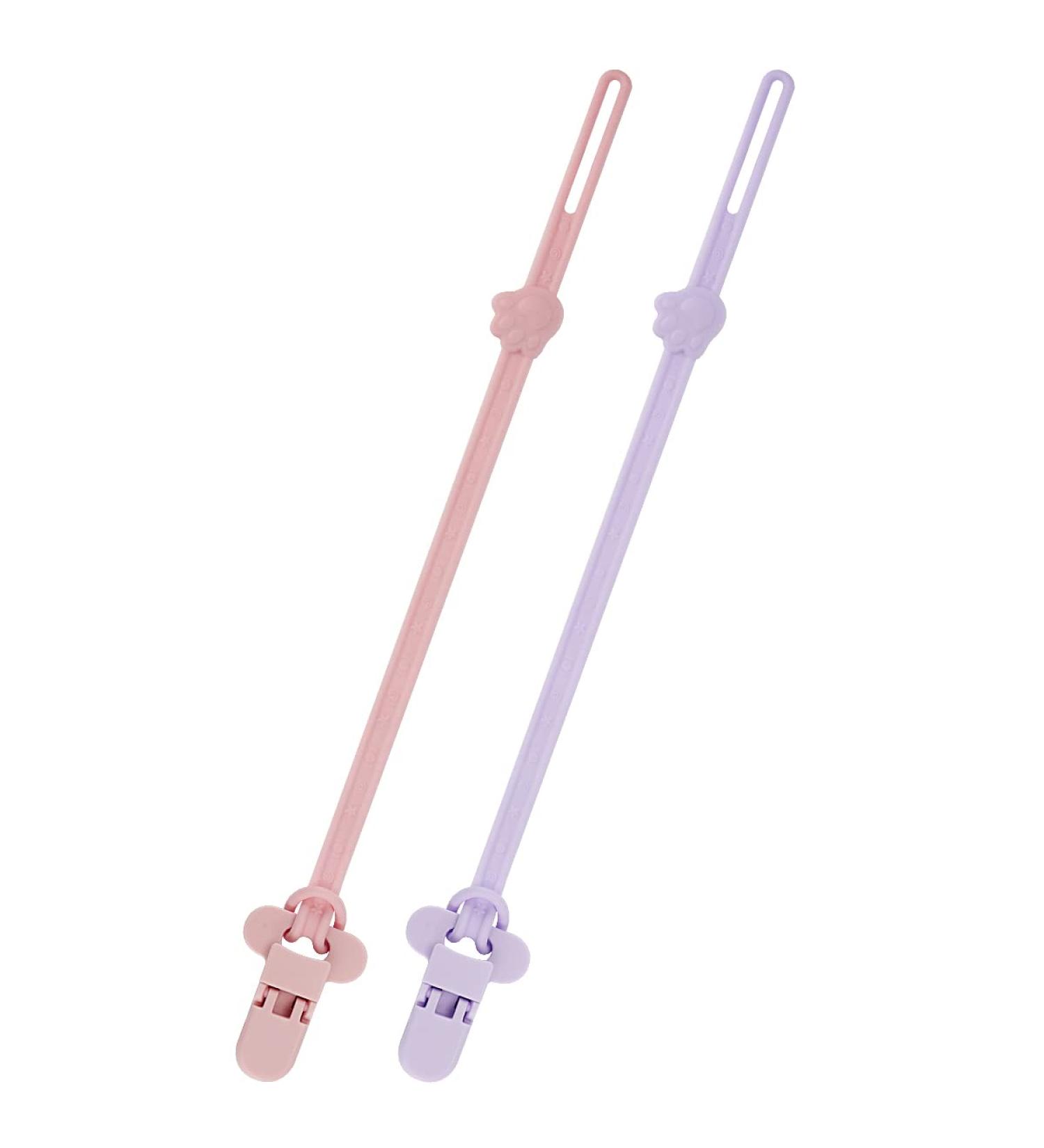 BEBOAN Silicone Pacifier Holder Clips for Baby Girls 2 Pack Teething Paci Leash Straps - Adjustable Length - Pink & Purple - Buy Online on GoSupps.com