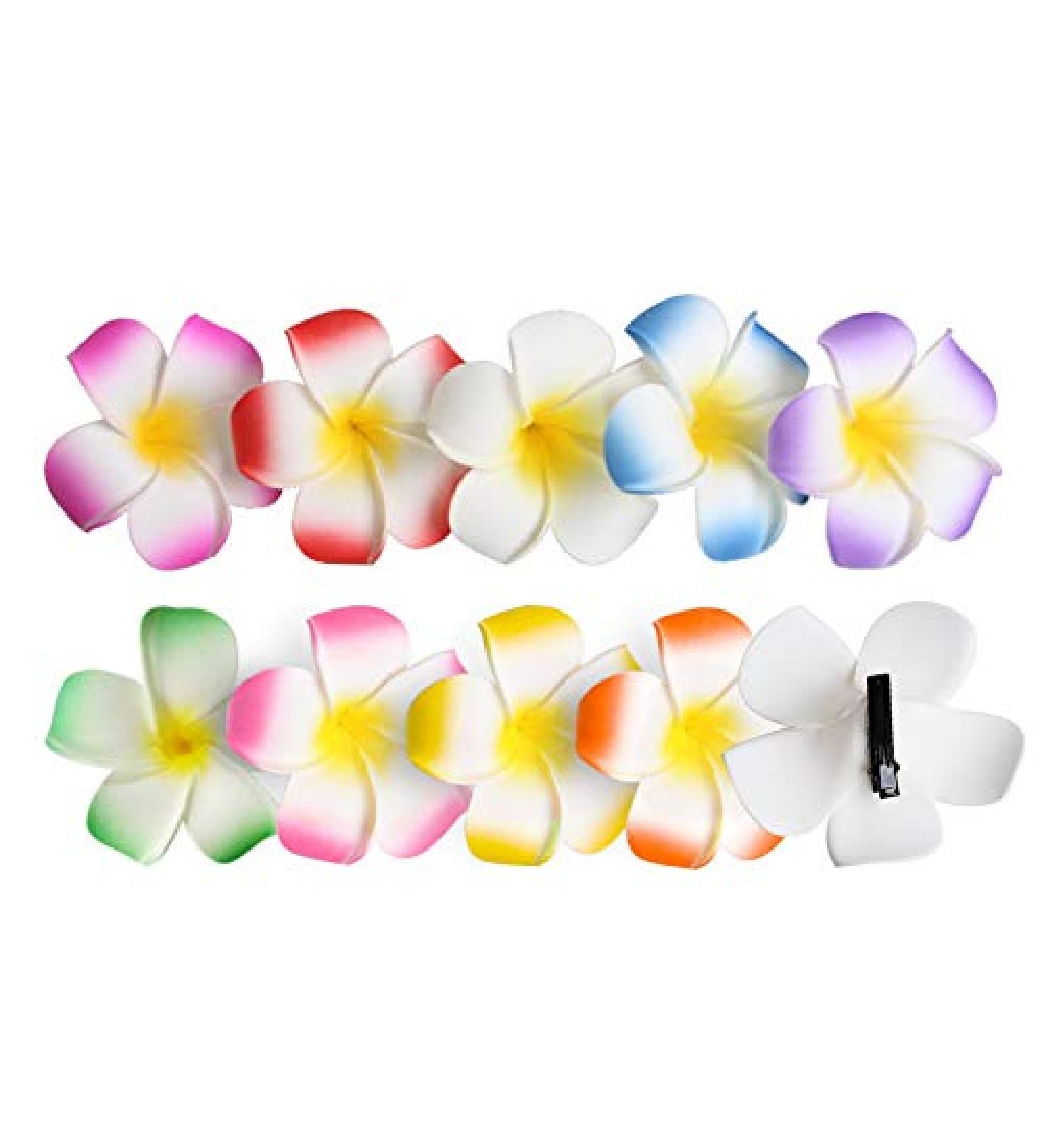 Teogneot Plumeria Flower Hair Clips - 10 Piece Set | Hawaiian Bridal Accessories & Beach Hair Decorations for Women & Girls - Buy Online on GoSupps.com