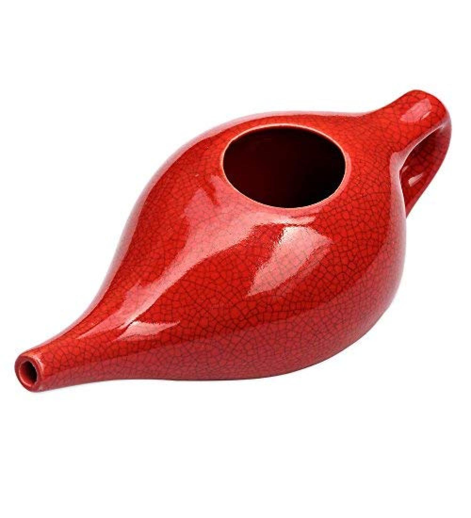 Ancient Impex Ceramic Neti Pot with 5 Neti Salt Sachets - Natural Sinus Infection Relief | Red Crackle Pattern - Buy Online on GoSupps.com