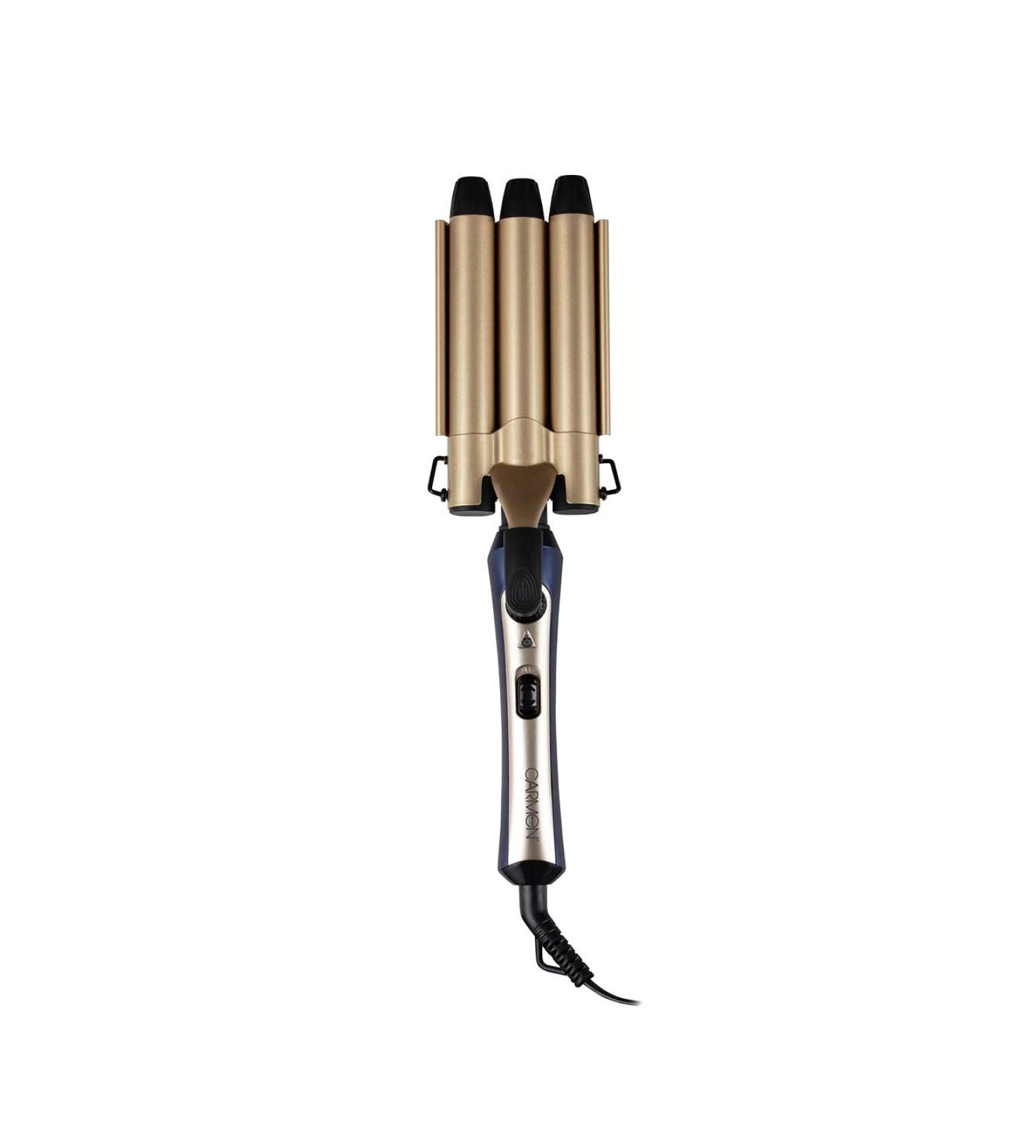 Carmen Twilight Triple Barrel Mermaid Hair Waver - Blue/Champagne Gold | 3 x 22mm Barrels, Ceramic Coated, Adjustable Temperature Settings - Buy Online on GoSupps.com