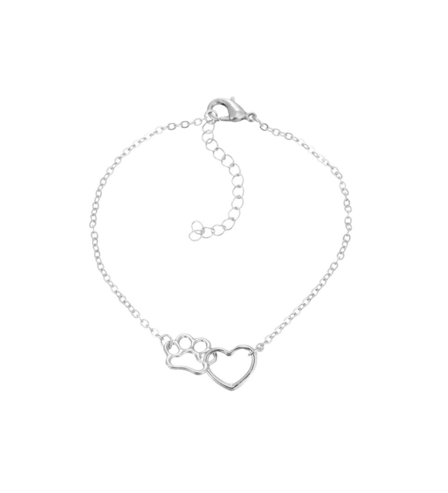 Hollow Heart Paw Print Bracelet - Silver Pet Animal Footprint Jewelry - Buy Online on GoSupps.com
