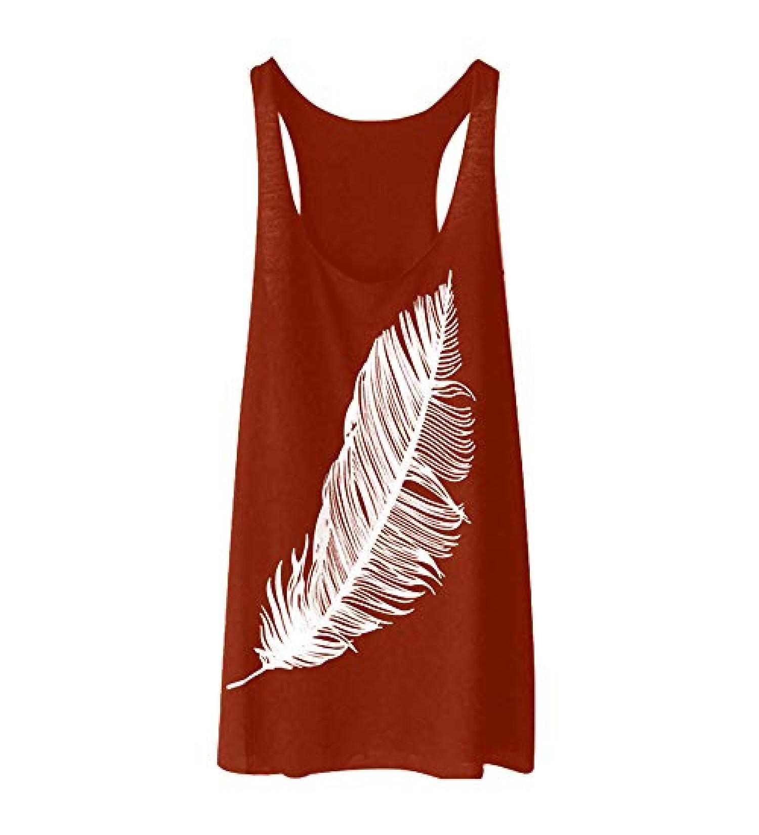 Aniywn Women's Sleeveless Feather Print Summer Tank Top Camisole - Small Red - Buy Online on GoSupps.com