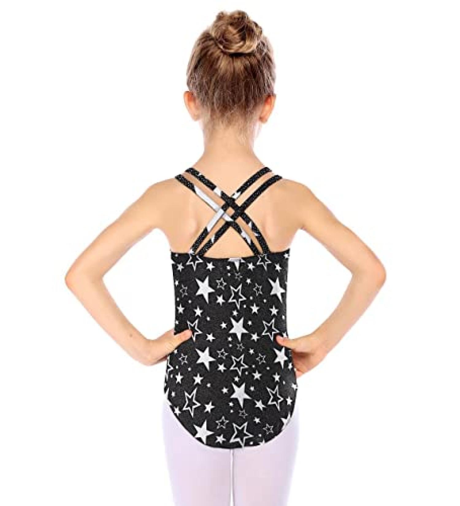 Arshiner Girls Gymnastic Ballet Leotard with Crisscross Straps and Hollow Back - Black/Star Print - Size 6-7 Years - Buy Online on GoSupps.com