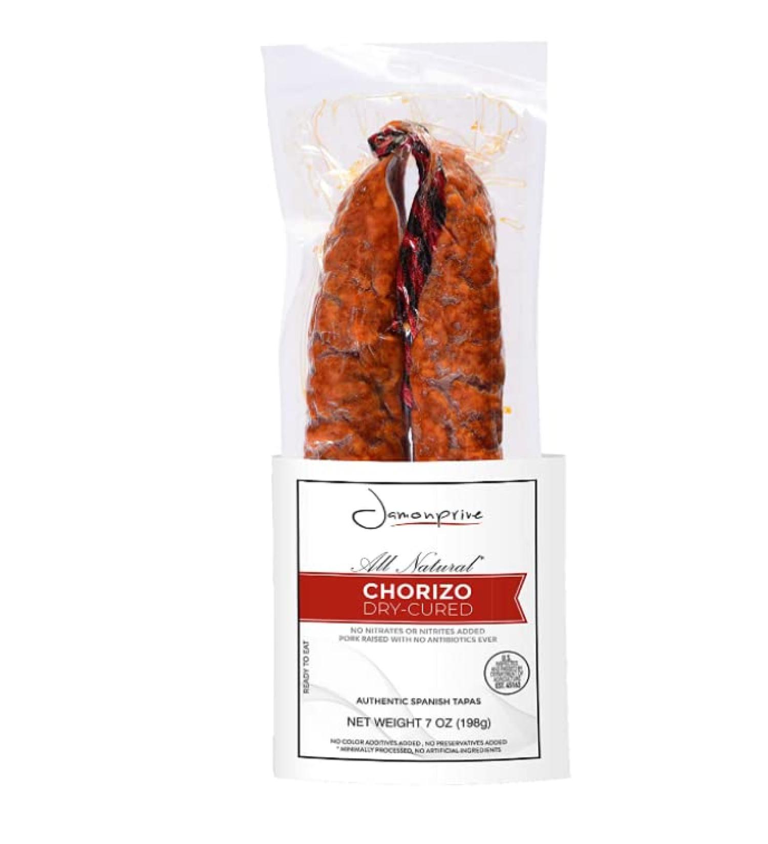 Mild Chorizo Ring - Authentic Spanish Tapas 7oz (Sarta) - All Natural, Gluten Free, No Nitrates, Nitrites, Color Additives, Preservatives or Artificial Ingredients - Jamonprive - Buy Online on GoSupps.com