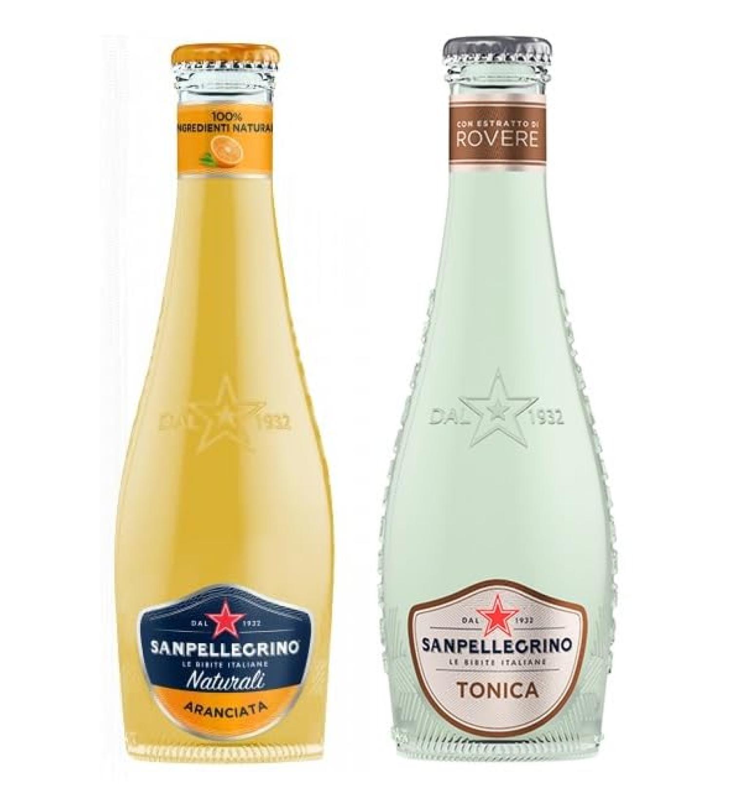 San Pellegrino Aranciata Pack of 48 soft drinks with orange + disposable glass bottle Tonica Rovere 20 cl - Buy Online on GoSupps.com