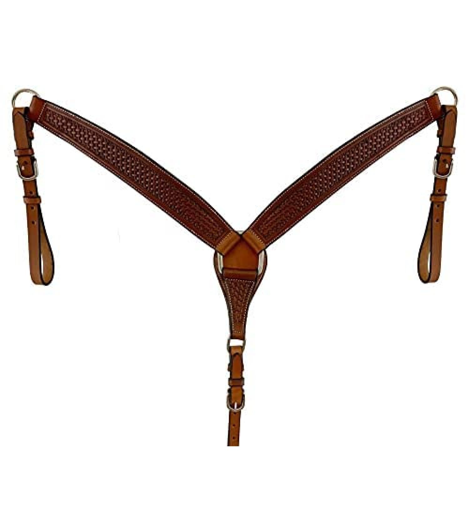 Showman Argentina Cow Leather Basketweave Tooled Breast Collar