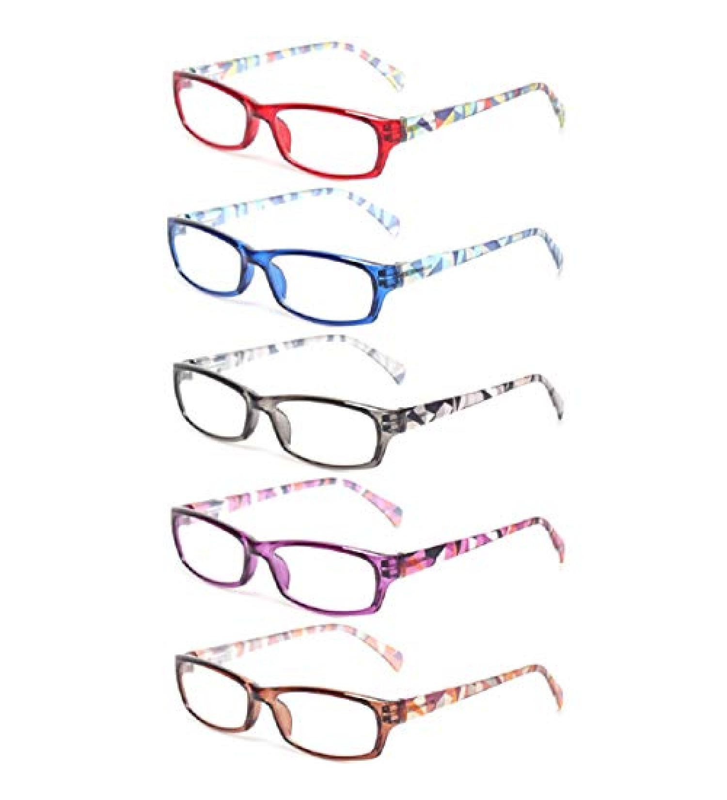 Kerecsen Reading Glasses 5 Pairs Fashion Ladies Readers with Pattern Print - Mix Color 2.5x | Women's Spring Hinge Eyeglasses - Buy Online on GoSupps.com