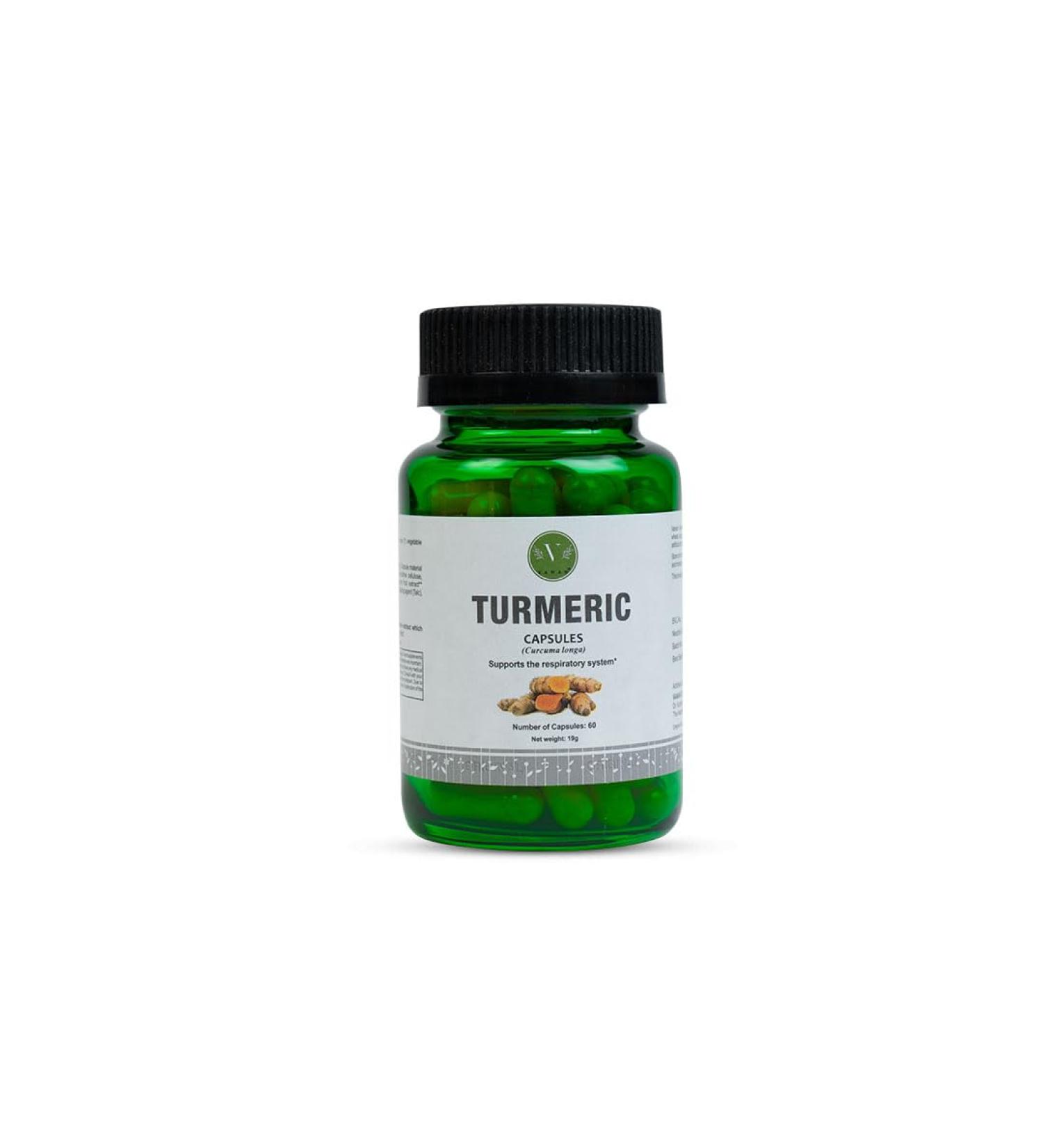 Vanan Turmeric Capsules | Pure Turmeric & Black Pepper | Herbal Turmeric Supplement for Skin & Respiratory System - Buy Online on GoSupps.com