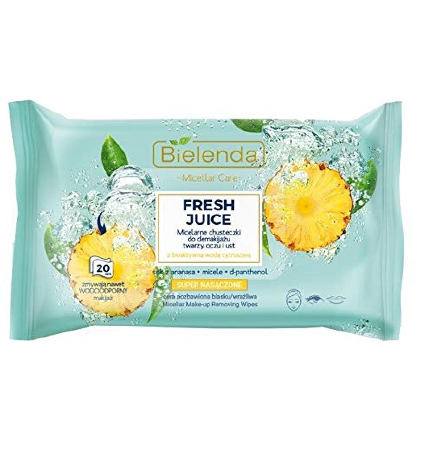 Bielenda Fresh Juice Micellar Wipes for MakeUp Removing Illuminating with Pineapple Extract 20 pcs