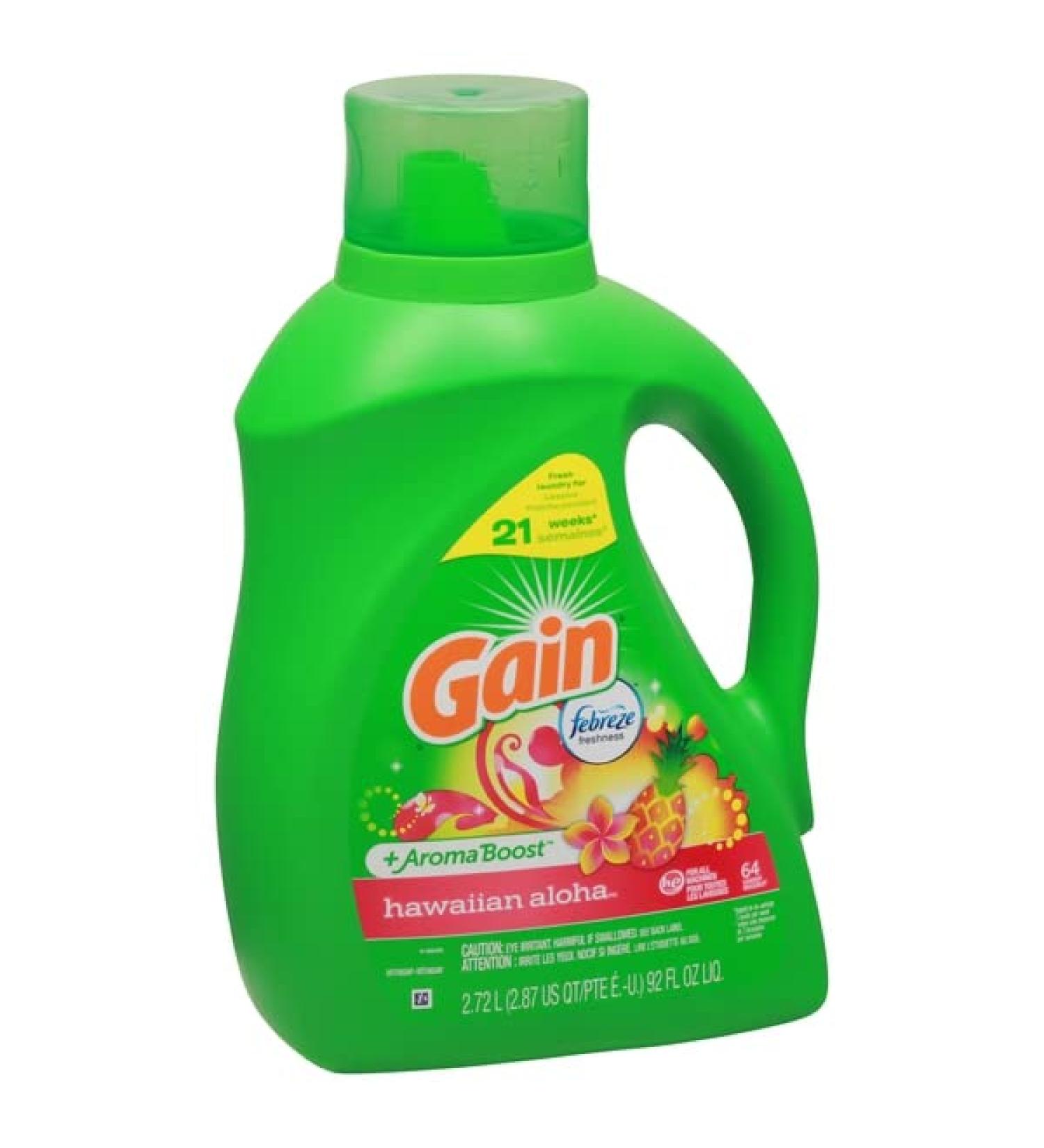 Gain + Aroma Boost Liquid Laundry Detergent Hawaiian Aloha Scent 64 Loads 92 fl oz HE Compatible