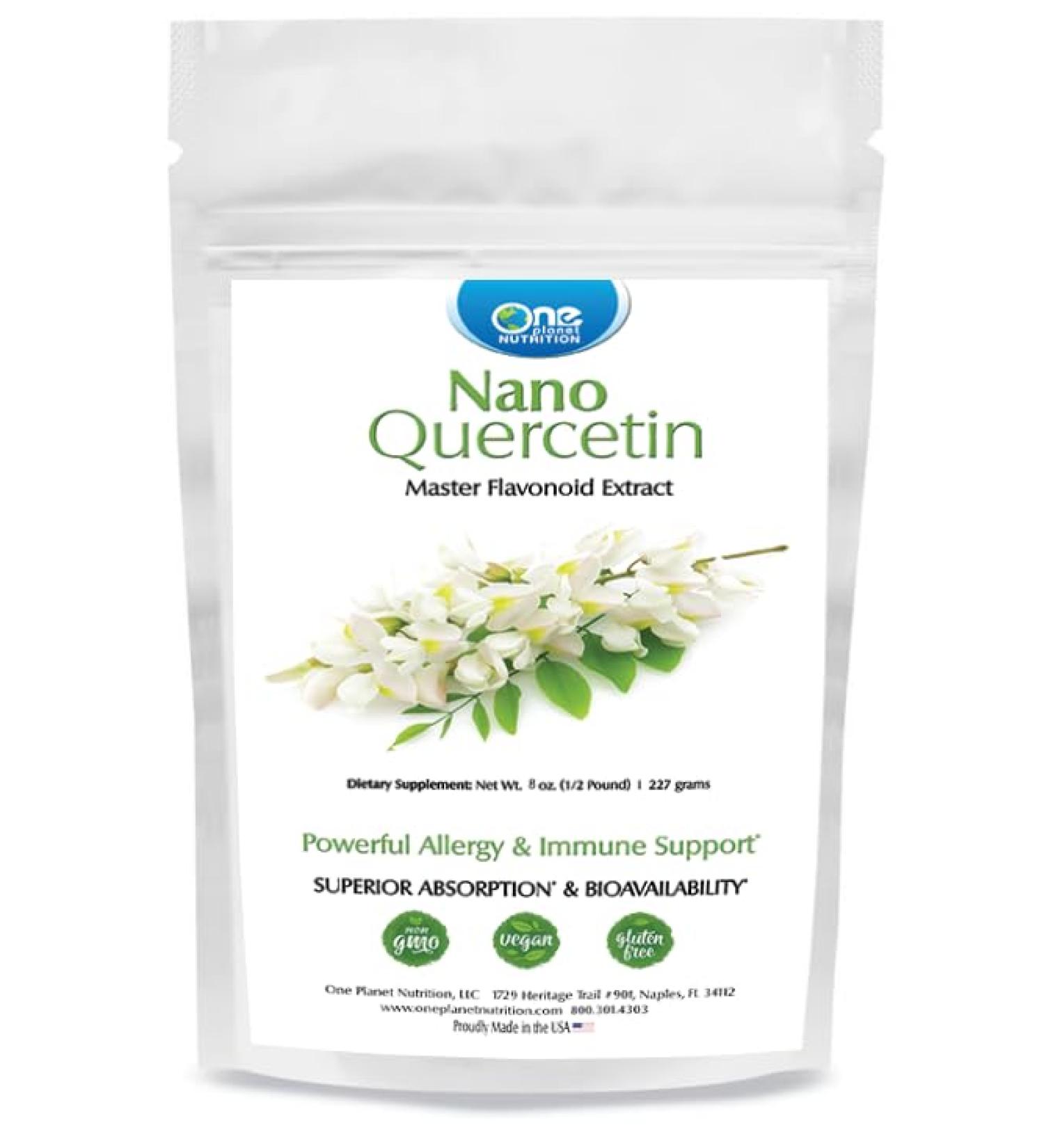 One Planet Nutrition Nano Quercetin Powder 8 oz (227 Servings), Sophora Japonica Extract, Nano for Enhanced Absorption, Supports Immune Health with Antioxidant Benefits, Non-GMO, Vegan Powder 227 g - Buy Online on GoSupps.com