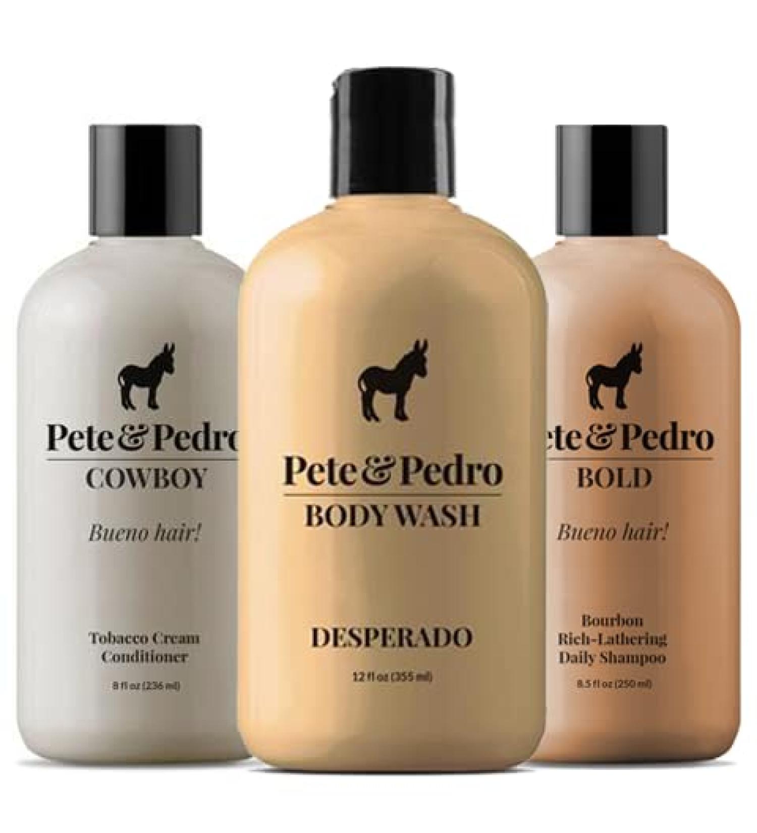 Pete & Pedro BAD BOY KIT | Bold Shampoo Cowboy Conditioner & Desperado Body Wash - Shark Tank Featured Men's Bodycare Set | International Shipping Available - Buy Online on GoSupps.com