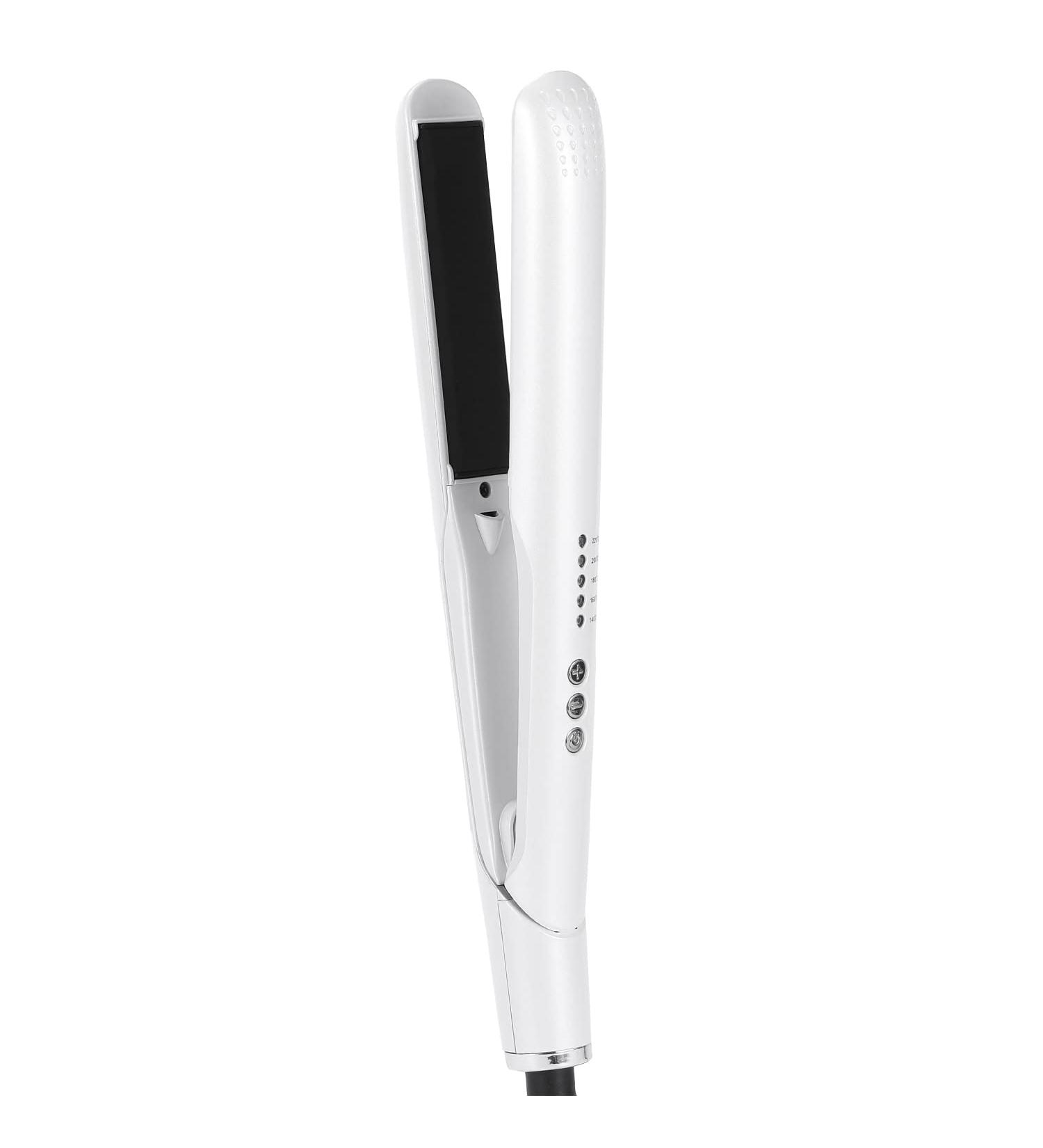 Professional Salon Hair Straightener - 2-in-1 Argan Oil Tourmaline Flat Iron & Curling Iron for All Hair Types LCD Temperature 265 F-450 F - White - Buy Online on GoSupps.com