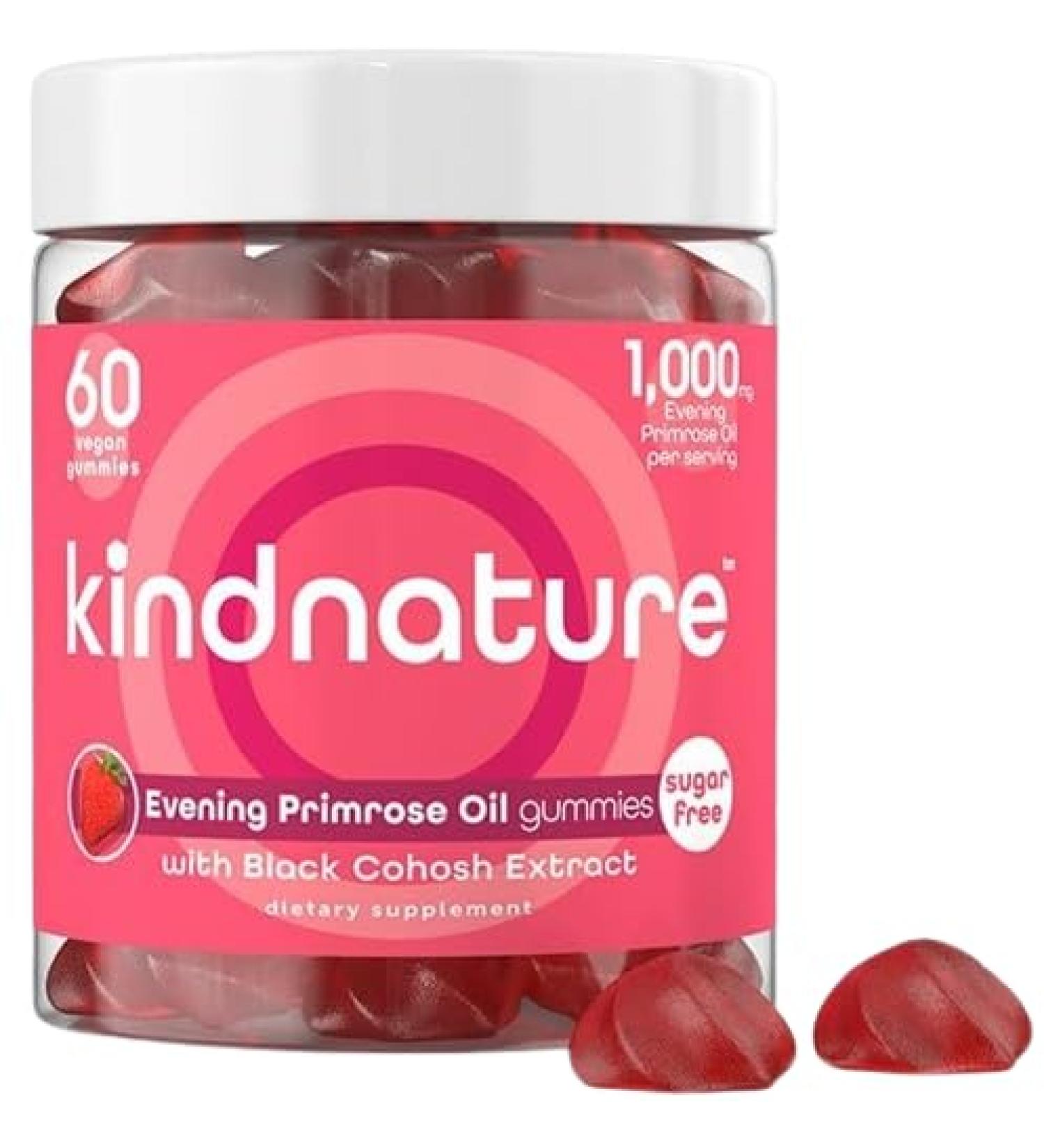 kindnature Evening Primrose Oil Gummies for Women 1000mg with Black Cohosh Extract Hormonal Balance, PMS & Menopause Support Vegan, Sugar-Free, Non-GMO - Buy Online on GoSupps.com